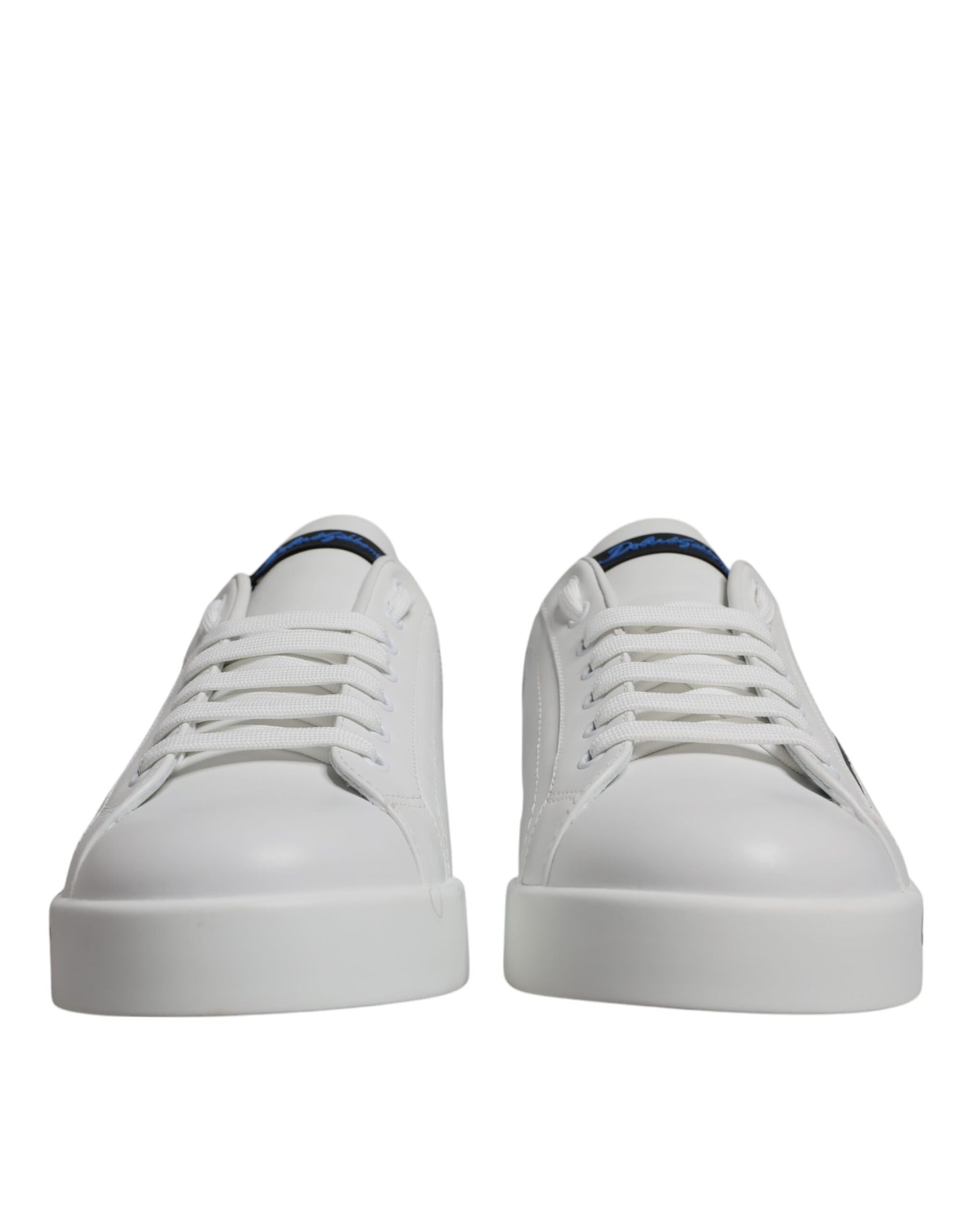 Dolce & Gabbana White Blue Leather Logo Low Top Sneakers Shoes | Regal Royce