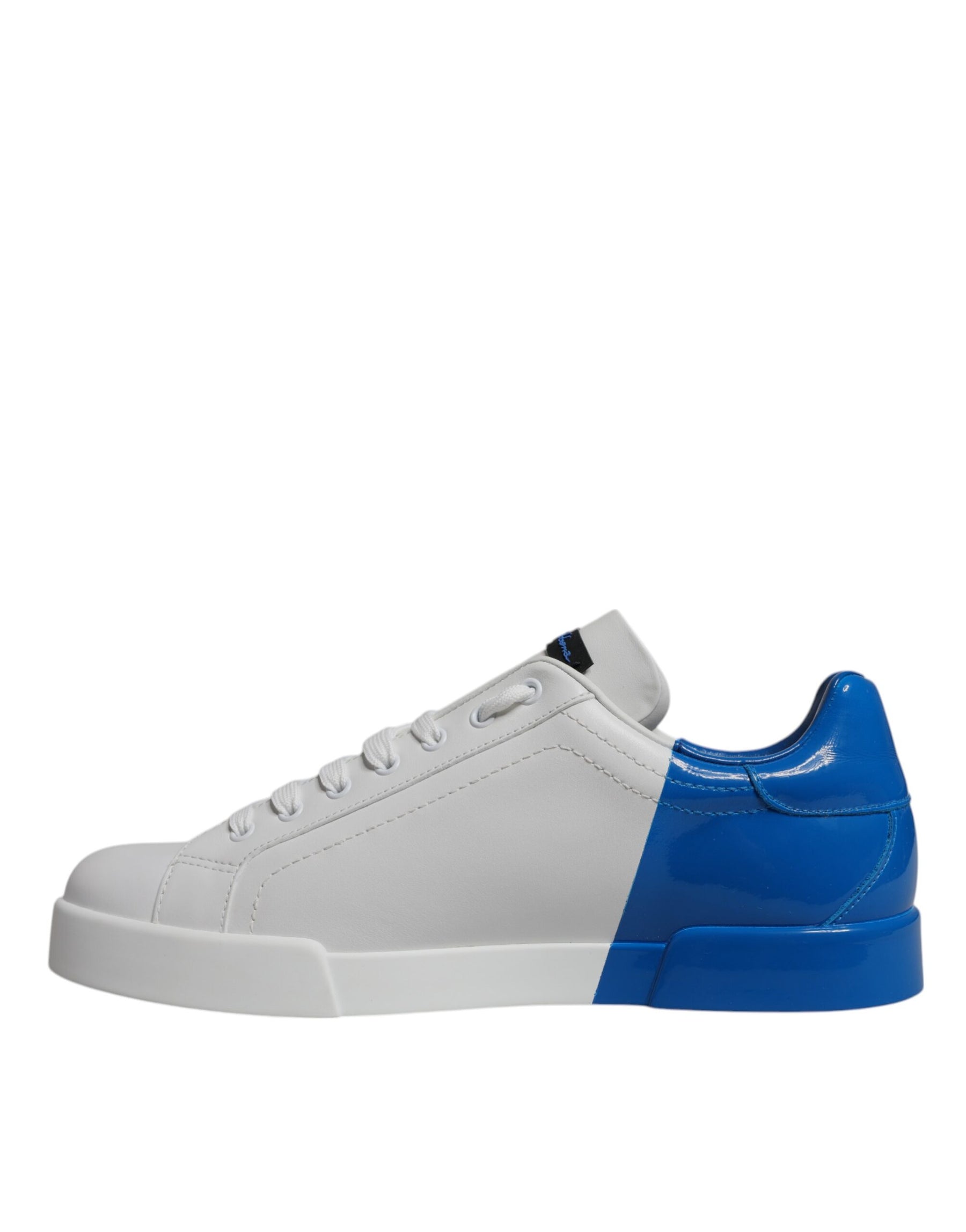 Dolce & Gabbana White Blue Leather Logo Low Top Sneakers Shoes | Regal Royce