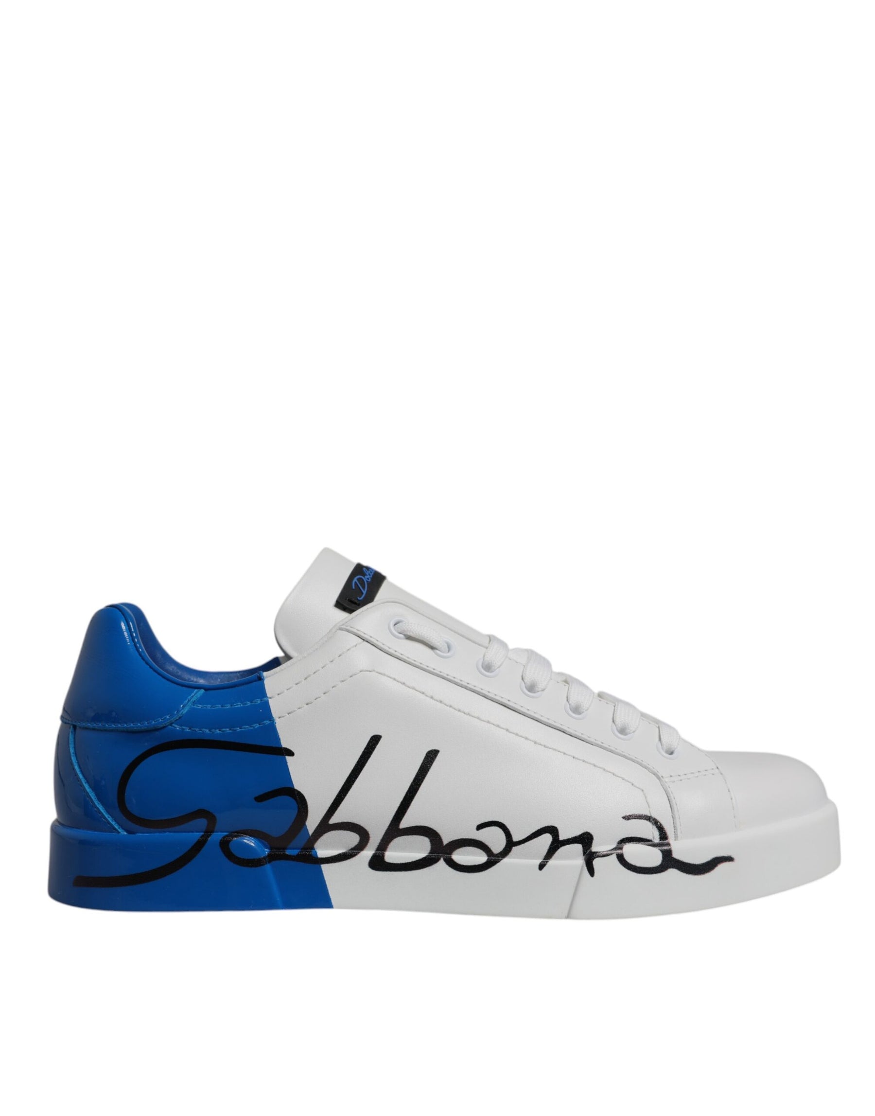 Dolce & Gabbana White Blue Leather Logo Low Top Sneakers Shoes | Regal Royce
