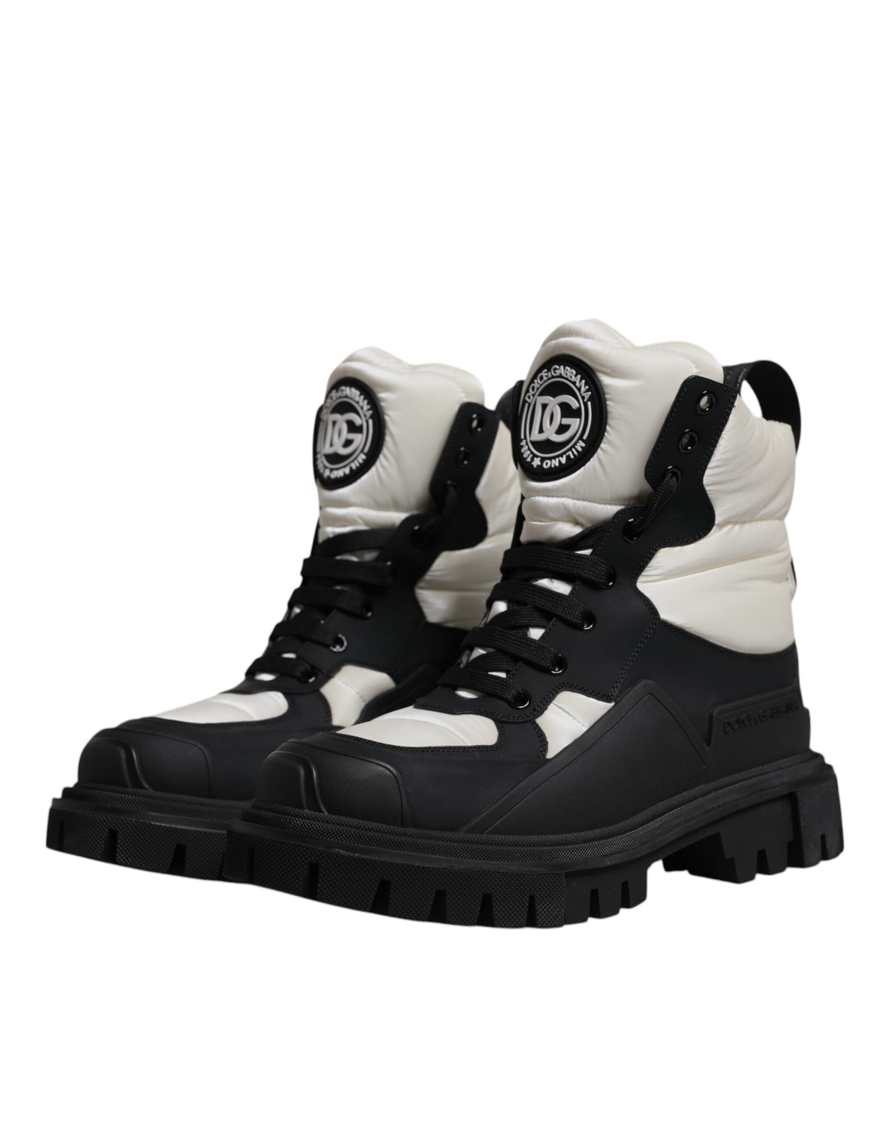 Dolce & Gabbana Black White Padded Mid Calf Lace Up Boots Shoes | Regal Royce