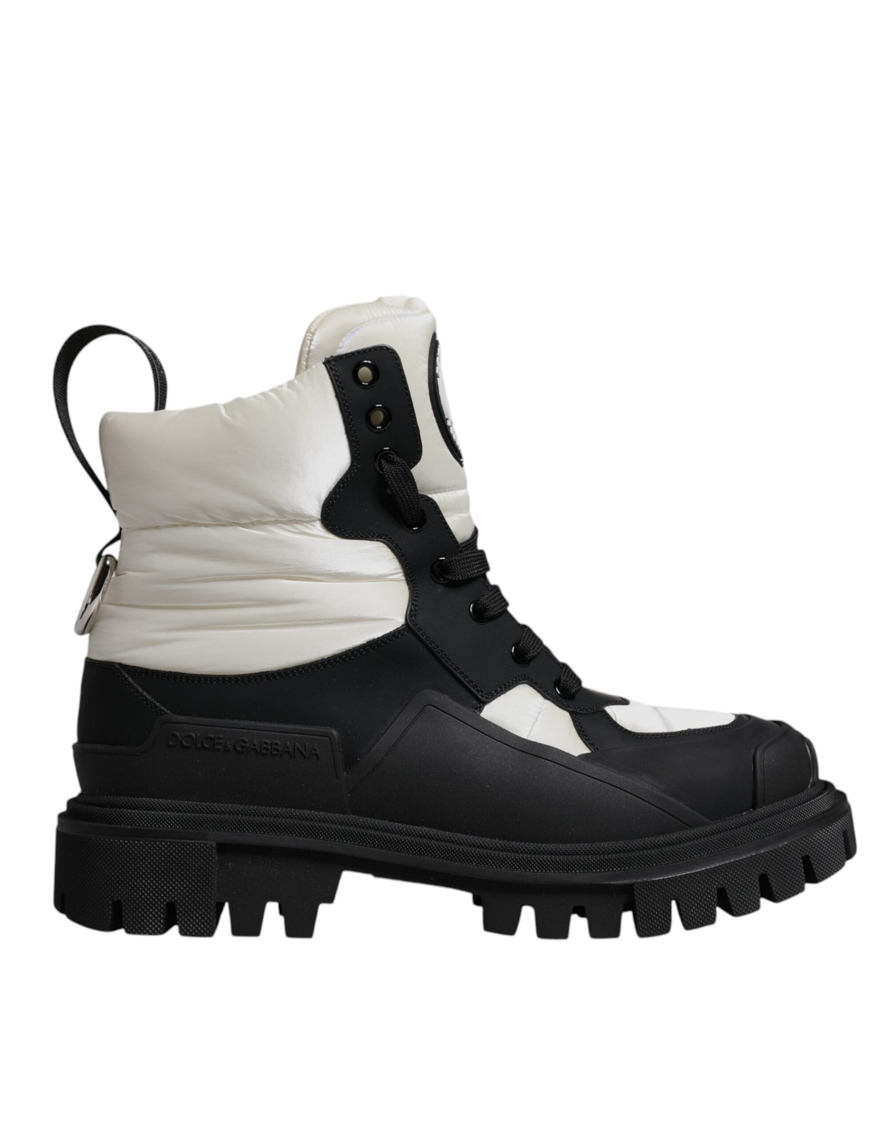 Dolce & Gabbana Black White Padded Mid Calf Lace Up Boots Shoes | Regal Royce