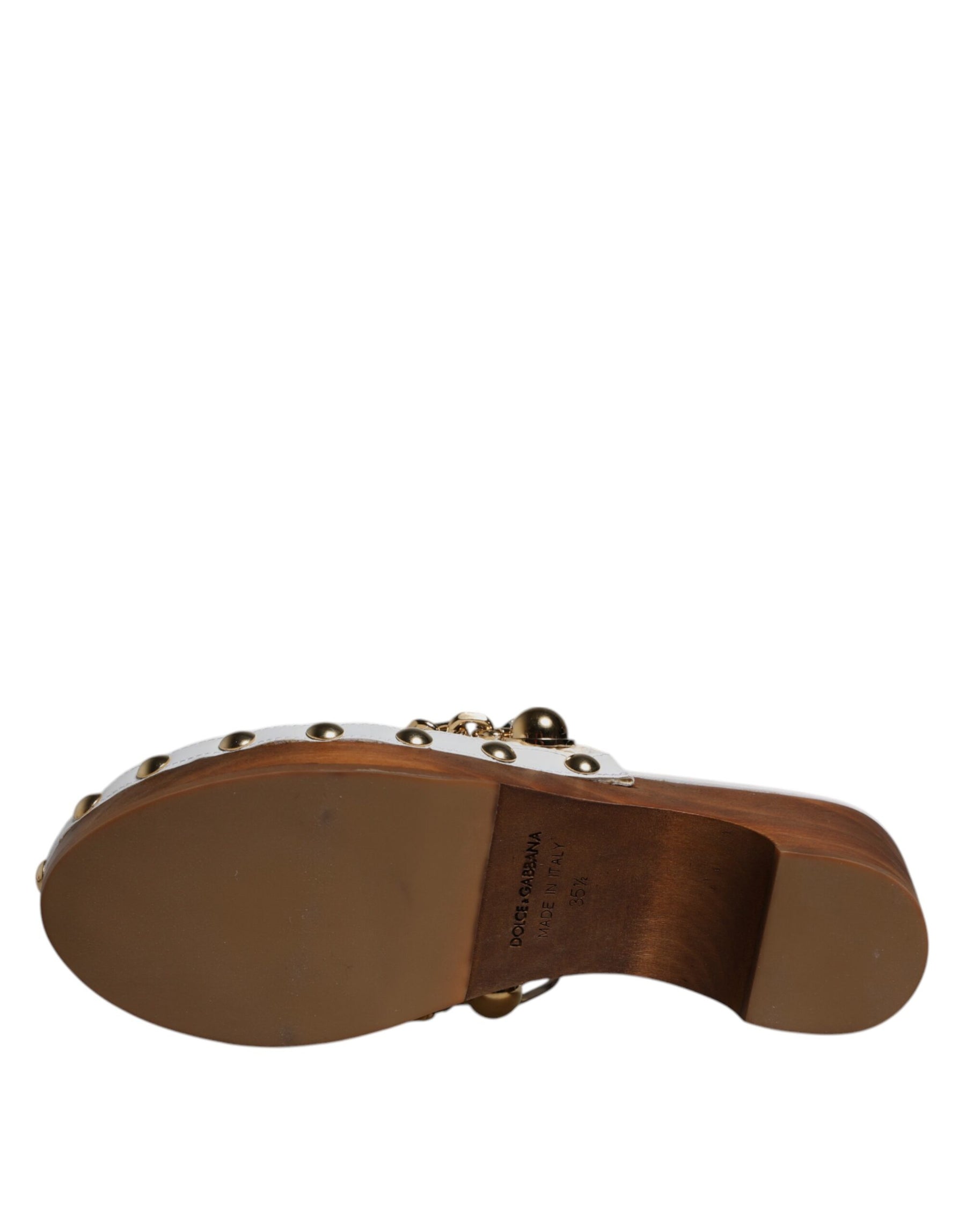 Dolce & Gabbana White Raffia Clogs Bejeweled Chain Sandals Shoes | Regal Royce