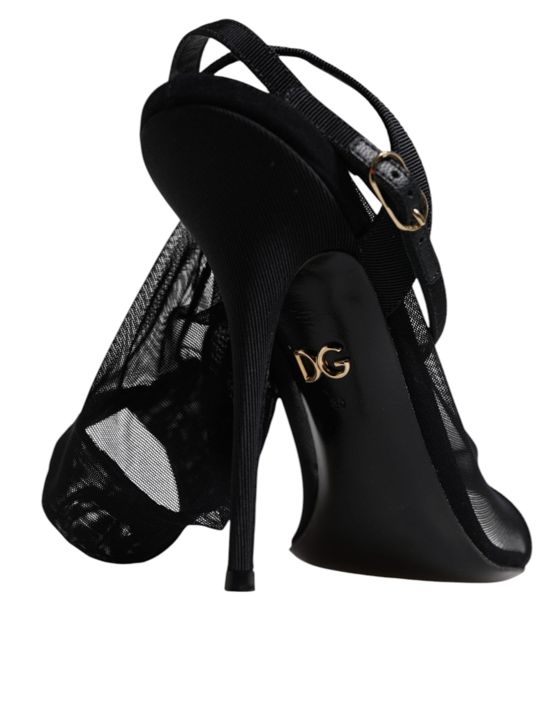 Dolce & Gabbana Black Tulle Stretch Heels Sandals Shoes | Regal Royce