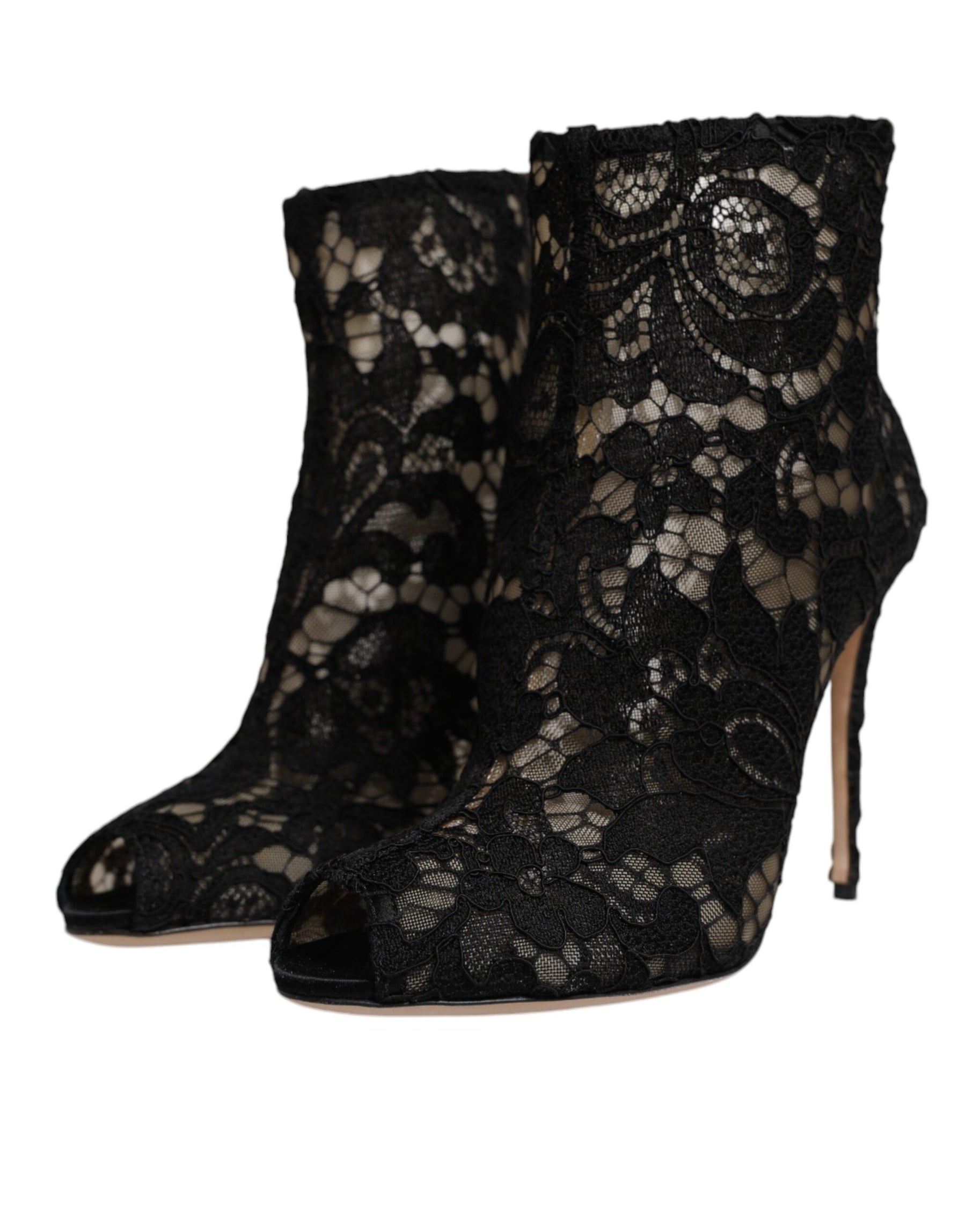 Dolce & Gabbana Black Floral Lace Heels Ankle Boots Shoes | Regal Royce