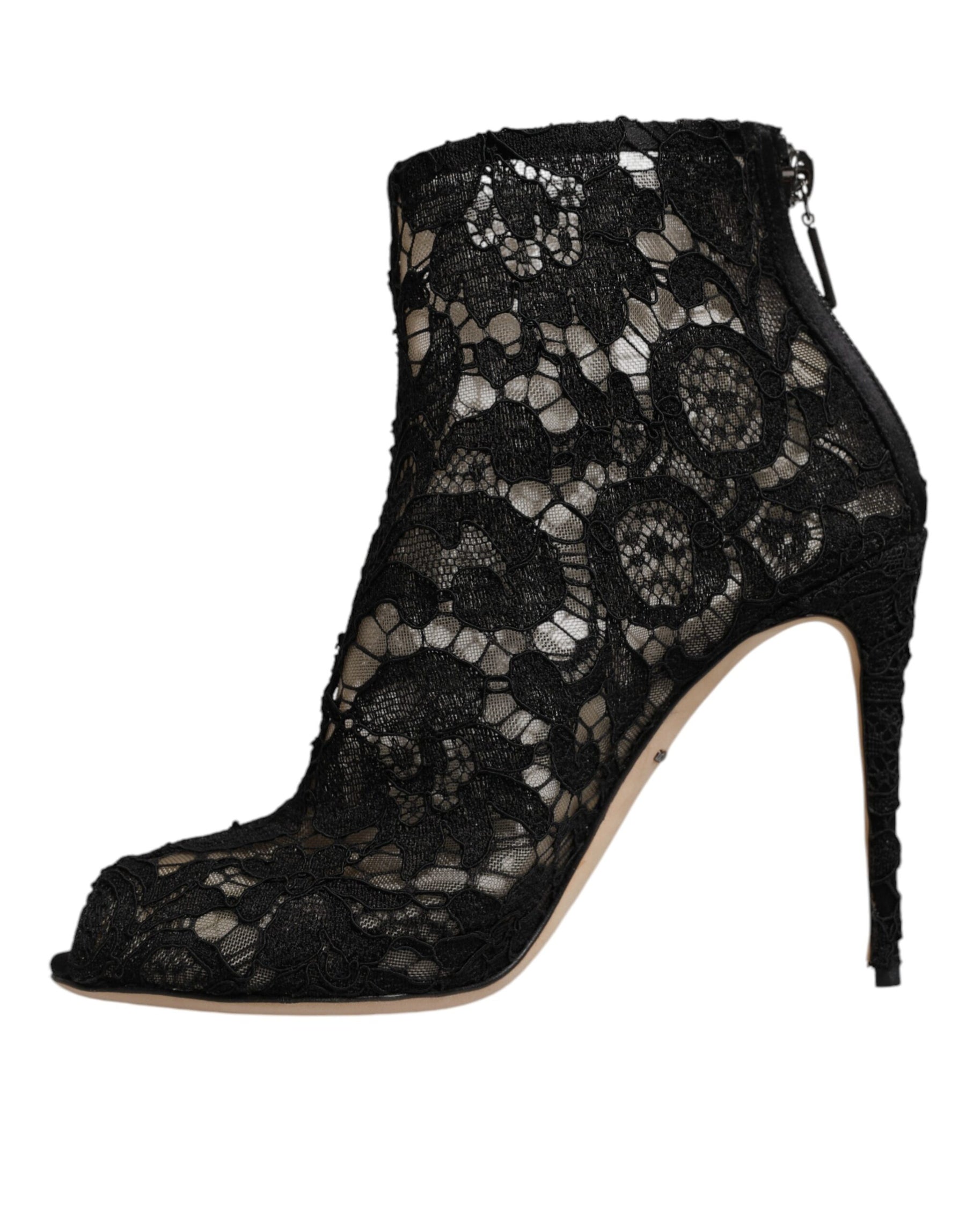 Dolce & Gabbana Black Floral Lace Heels Ankle Boots Shoes | Regal Royce