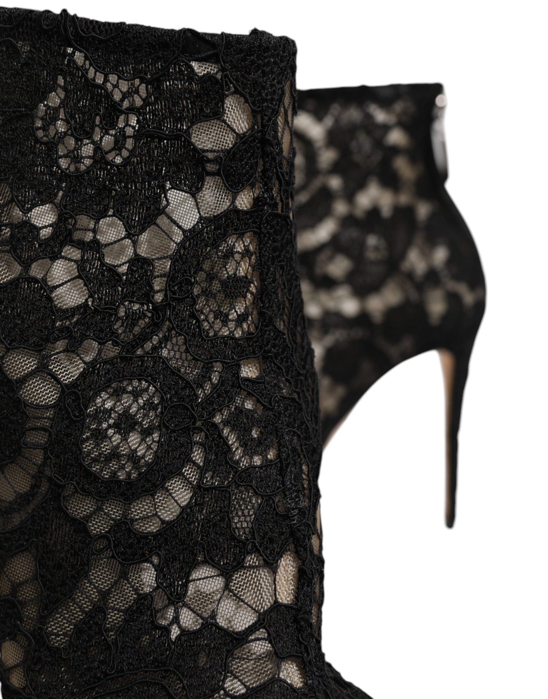 Dolce & Gabbana Black Floral Lace Heels Ankle Boots Shoes | Regal Royce