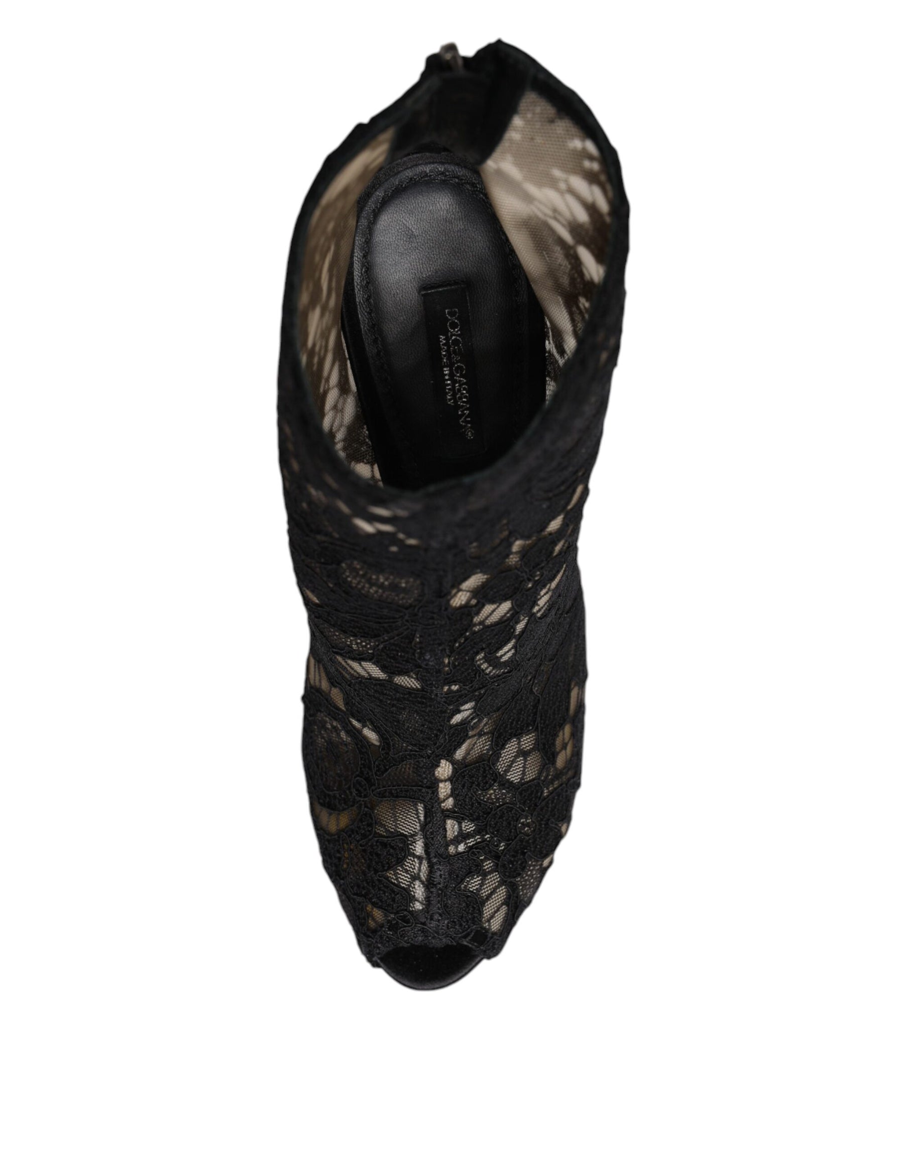 Dolce & Gabbana Black Floral Lace Heels Ankle Boots Shoes | Regal Royce