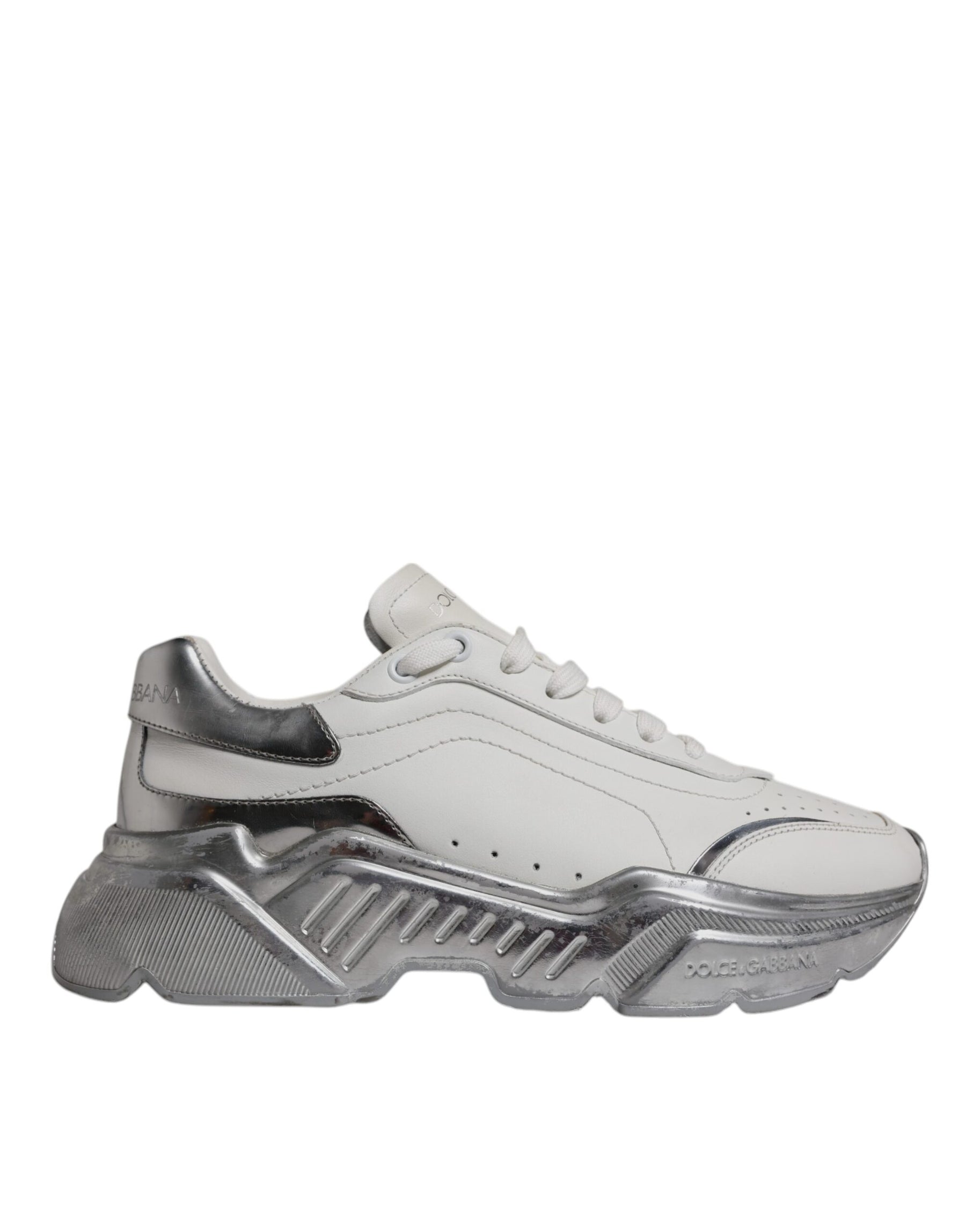 Dolce & Gabbana White Silver Daymaster Low Top Sneaker Shoes | Regal Royce