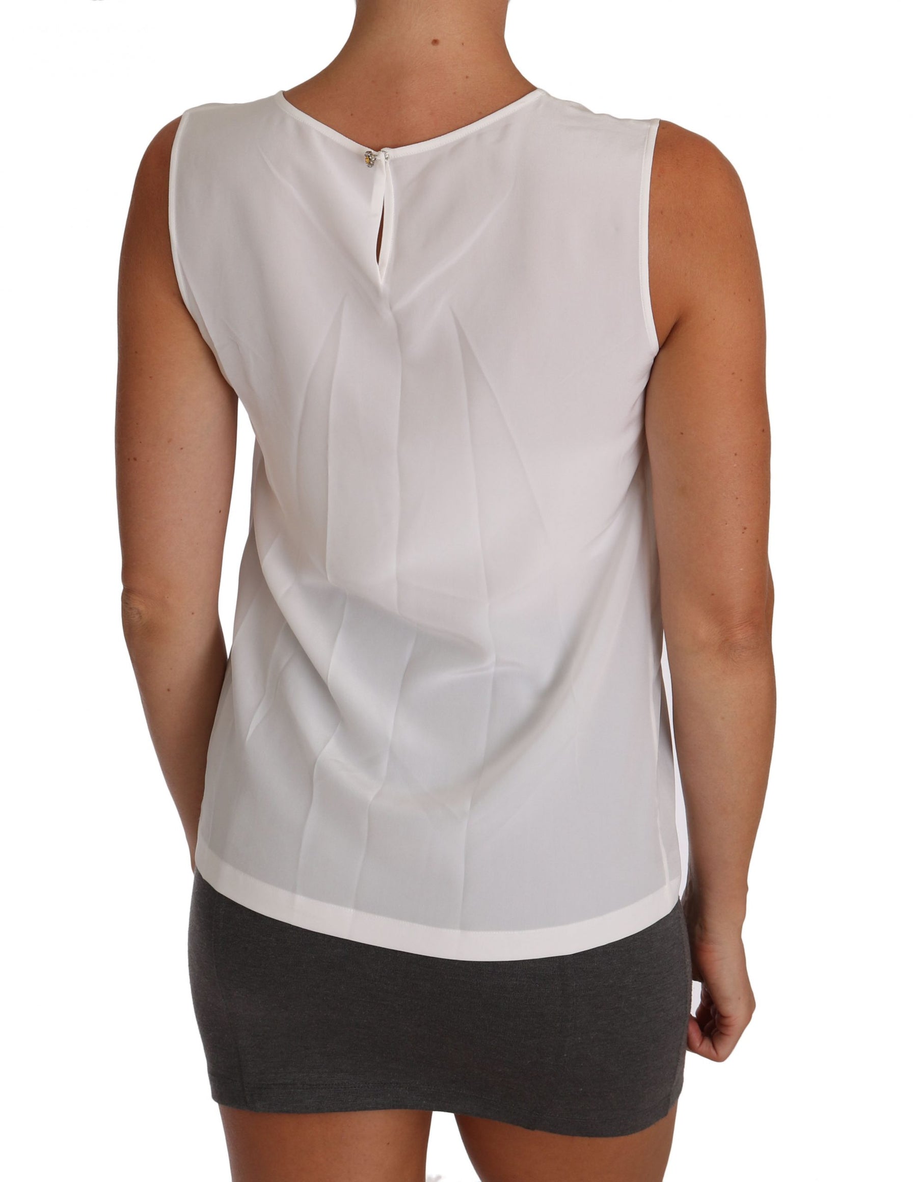 Dolce & Gabbana White Silk A-line Sleeveless Blouse T-Shirt Top | Regal Royce