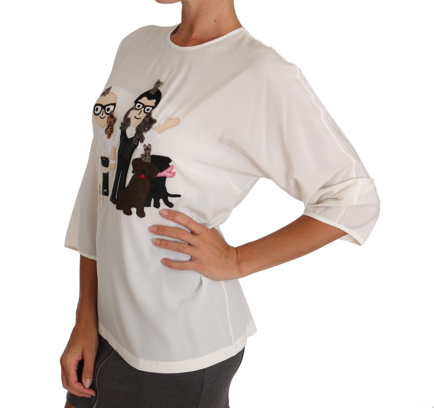 Dolce & Gabbana White Silk #dgfamily Blouse T-shirt | Regal Royce