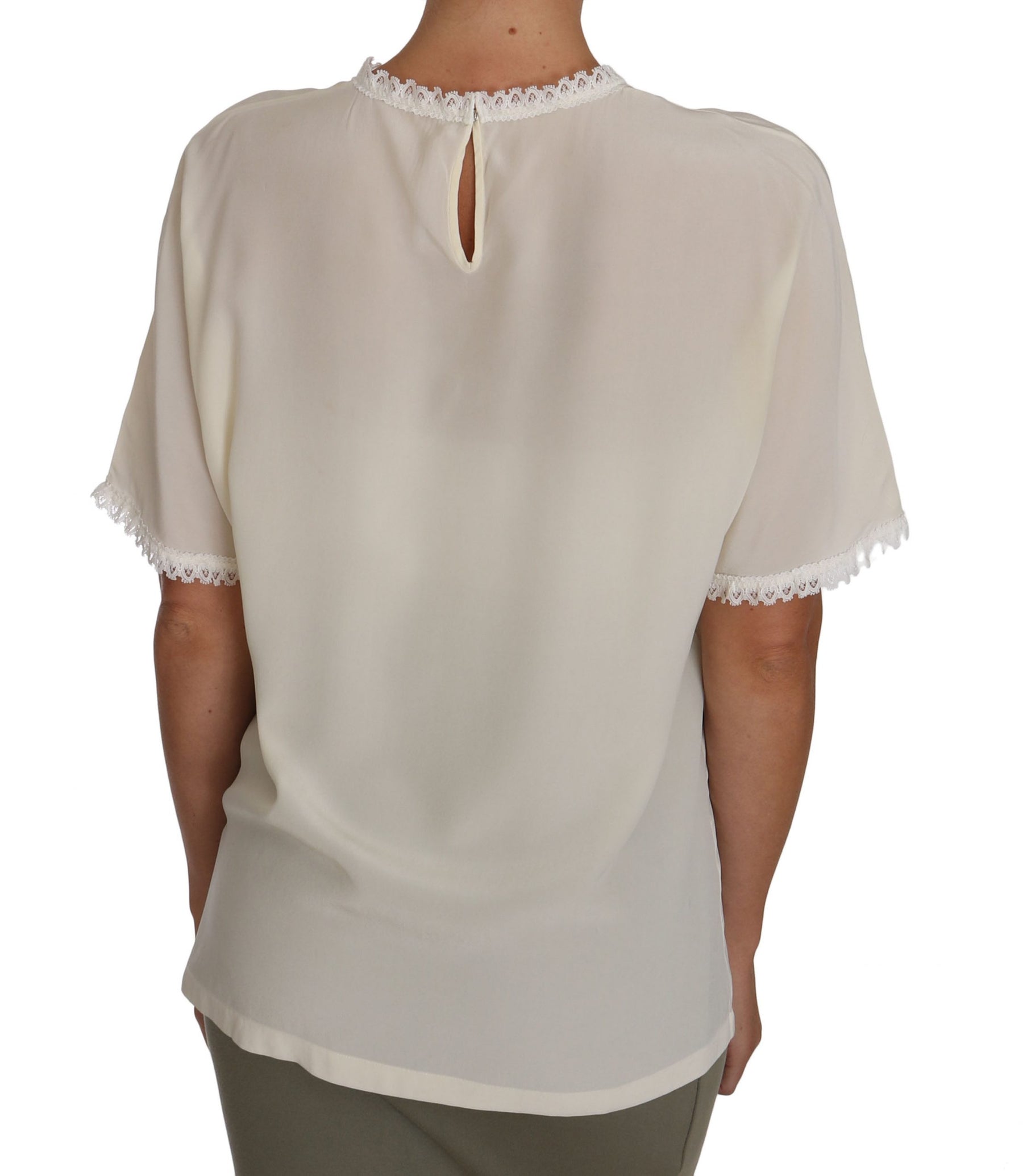 Dolce & Gabbana White Cream Silk Lace Top Blouse T-Shirt | Regal Royce