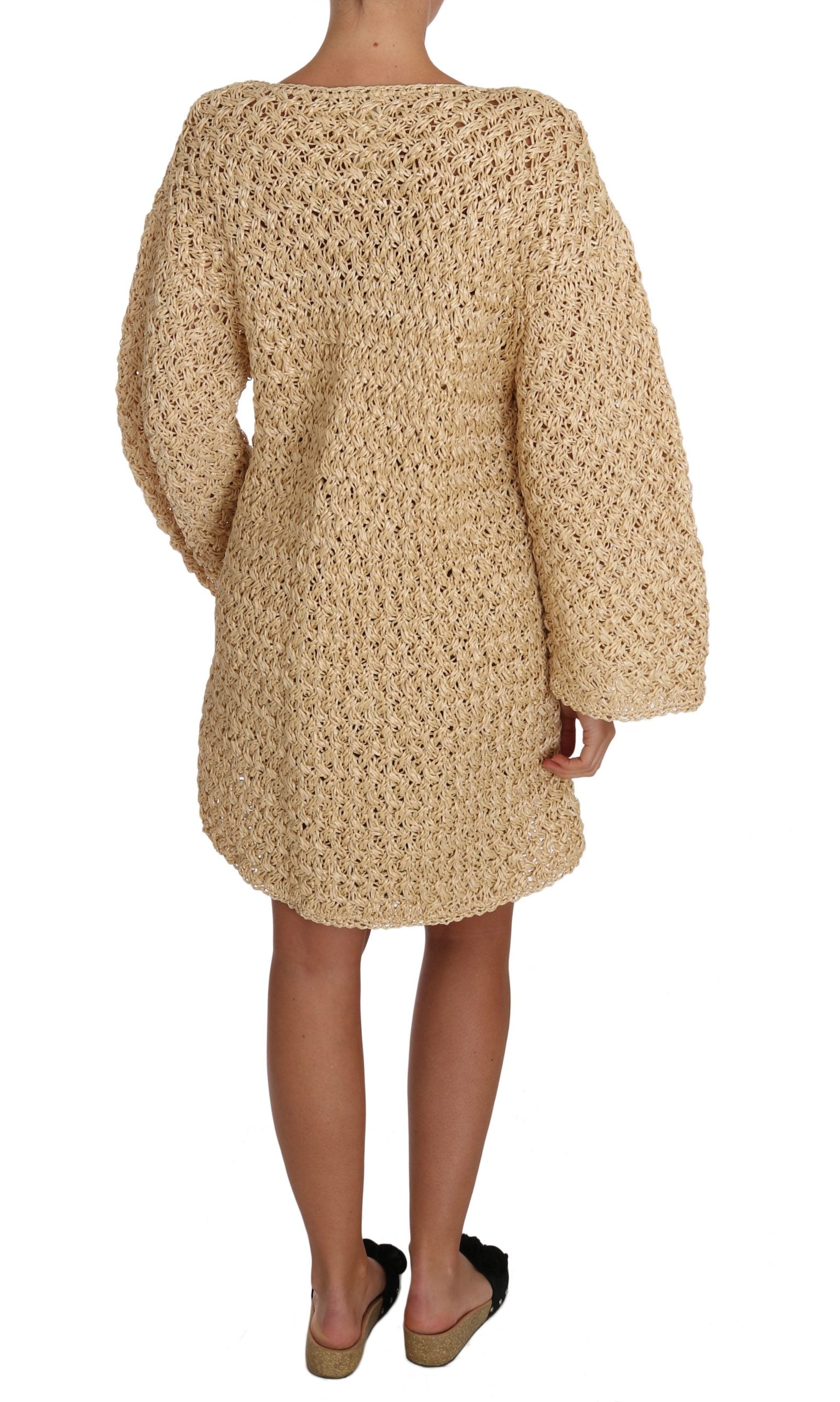 Dolce & Gabbana Beige Cardigan Crochet Knitted Raffia Sweater | Regal Royce