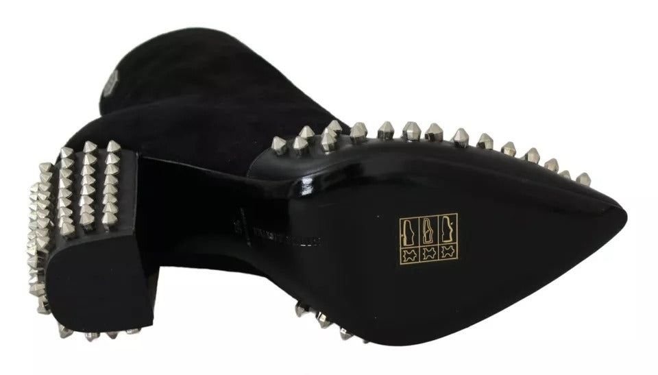 Philipp Plein Black Suede Studded Heels Ankle Boots Shoes | Regal Royce