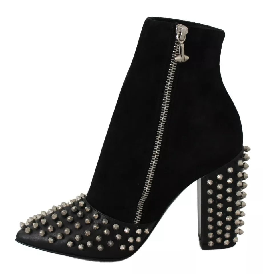 Philipp Plein Black Suede Studded Heels Ankle Boots Shoes | Regal Royce