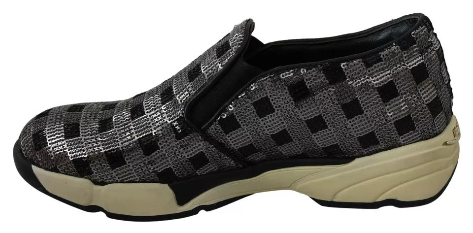 PINKO Silver Black Slip-on Sequence Design Sneakers Shoes | Regal Royce