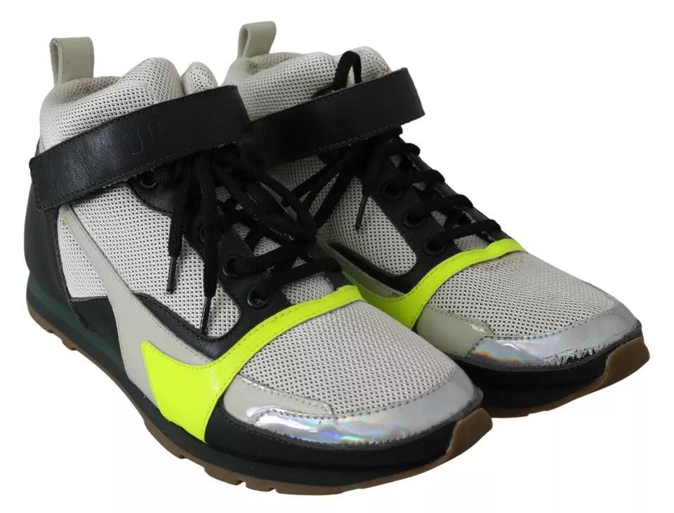 Jil Sander Fog Gray Neon Green Black Lace-Up Strap Shoes | Regal Royce