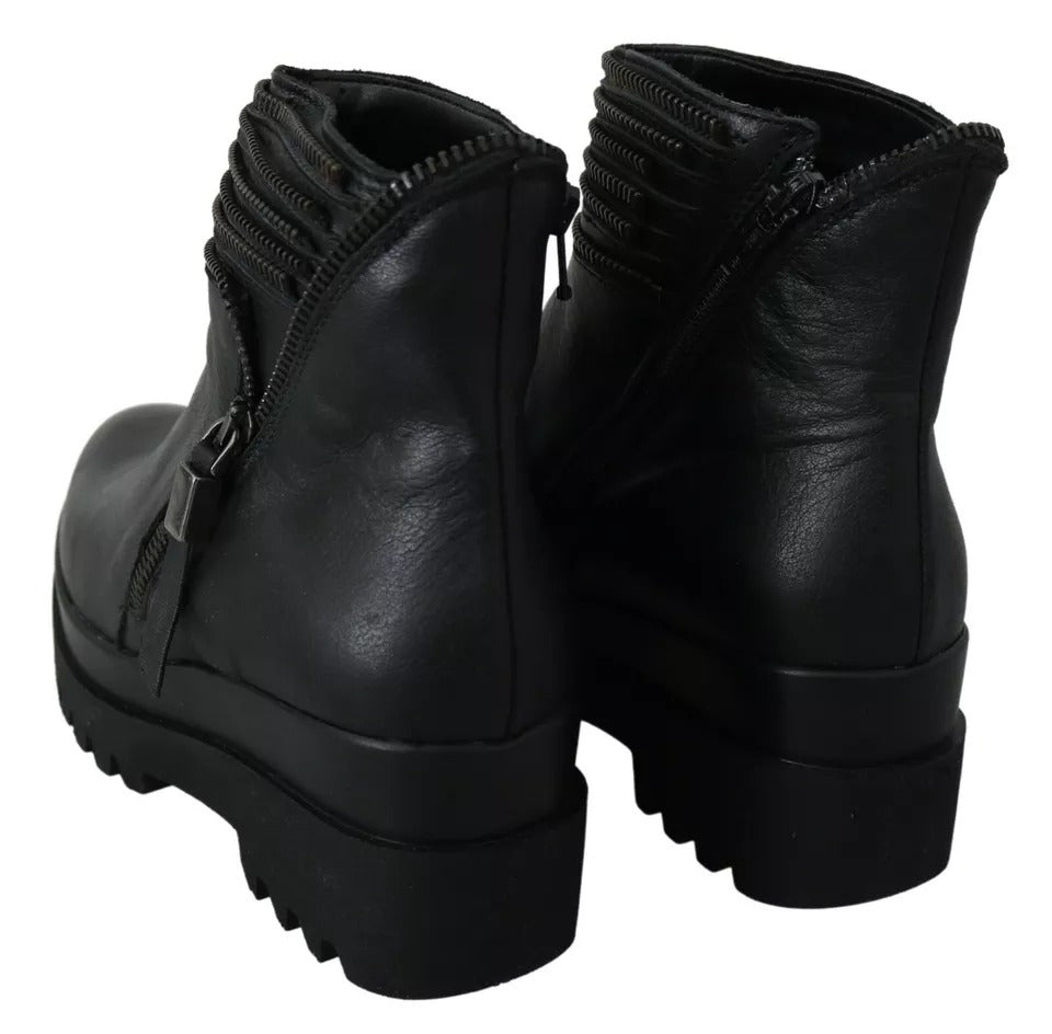 Ovyé Black Leather Zipper Ankle Boots Shoes | Regal Royce