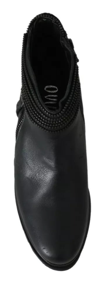 Ovyé Black Leather Zipper Ankle Boots Shoes | Regal Royce