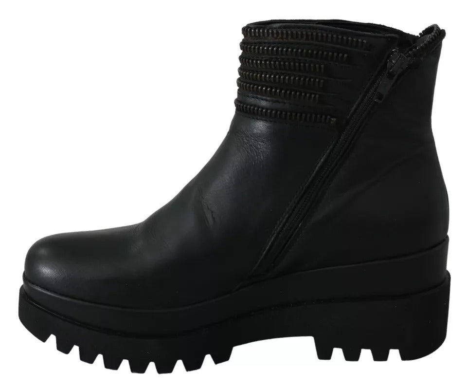 Ovyé Black Leather Zipper Ankle Boots Shoes | Regal Royce