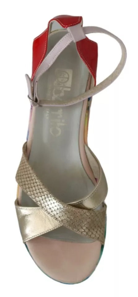 EBARRITO Multicolor Leather Ankle Strap Wedge Heel Sandals Shoes | Regal Royce