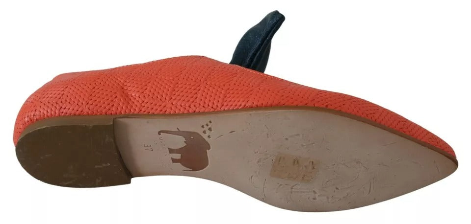 EBARRITO Orange Leather Bow Slip-on Loafers Ballet Flat Shoes | Regal Royce