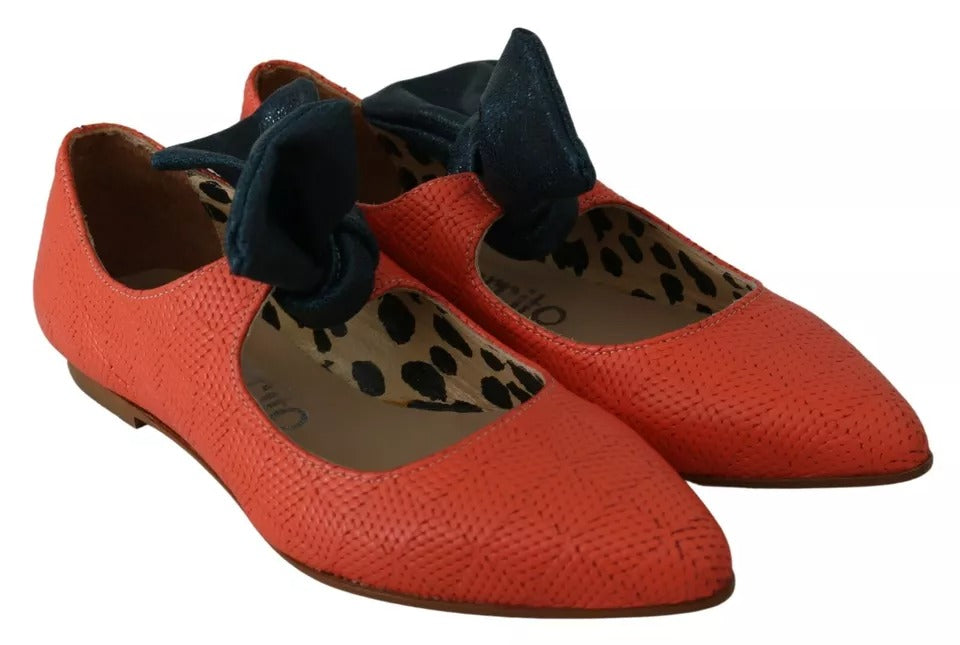 EBARRITO Orange Leather Bow Slip-on Loafers Ballet Flat Shoes | Regal Royce