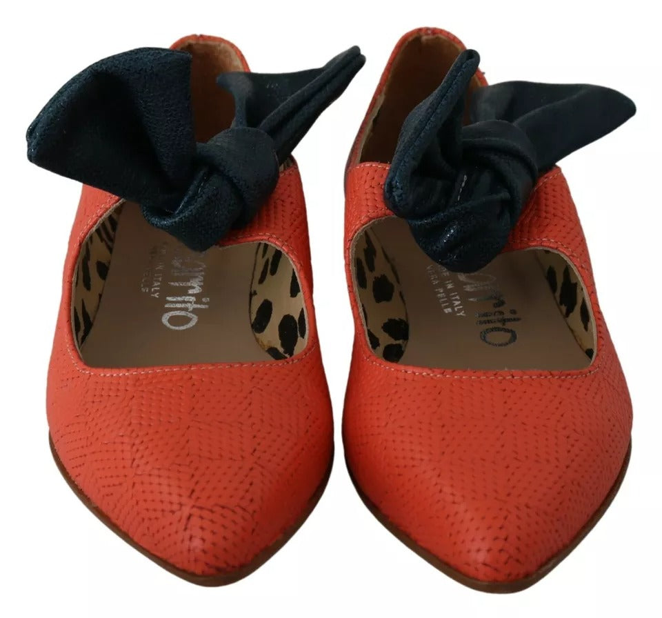 EBARRITO Orange Leather Bow Slip-on Loafers Ballet Flat Shoes | Regal Royce