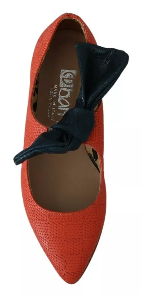 EBARRITO Orange Leather Bow Slip-on Loafers Ballet Flat Shoes | Regal Royce