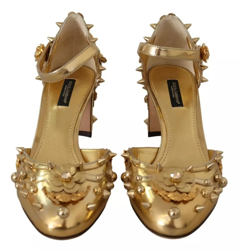 Dolce & Gabbana Gold Studs Vally Slingback Sandals Shoes | Regal Royce