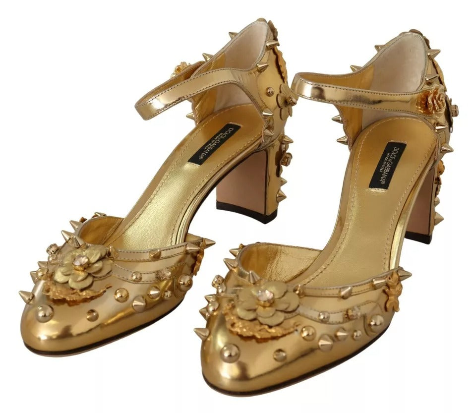 Dolce & Gabbana Gold Studs Vally Slingback Sandals Shoes | Regal Royce