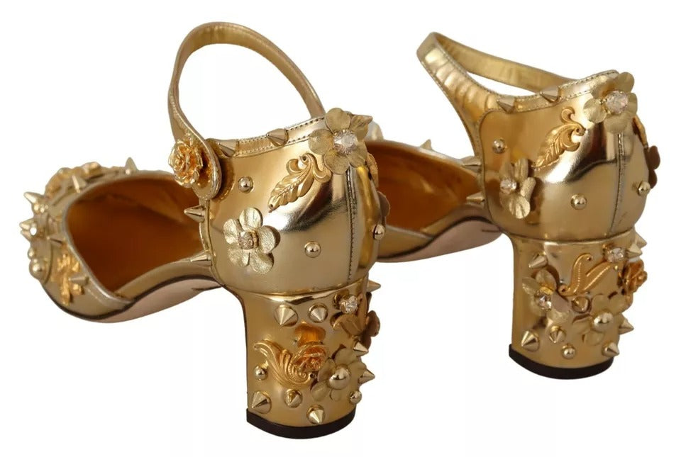 Dolce & Gabbana Gold Studs Vally Slingback Sandals Shoes | Regal Royce