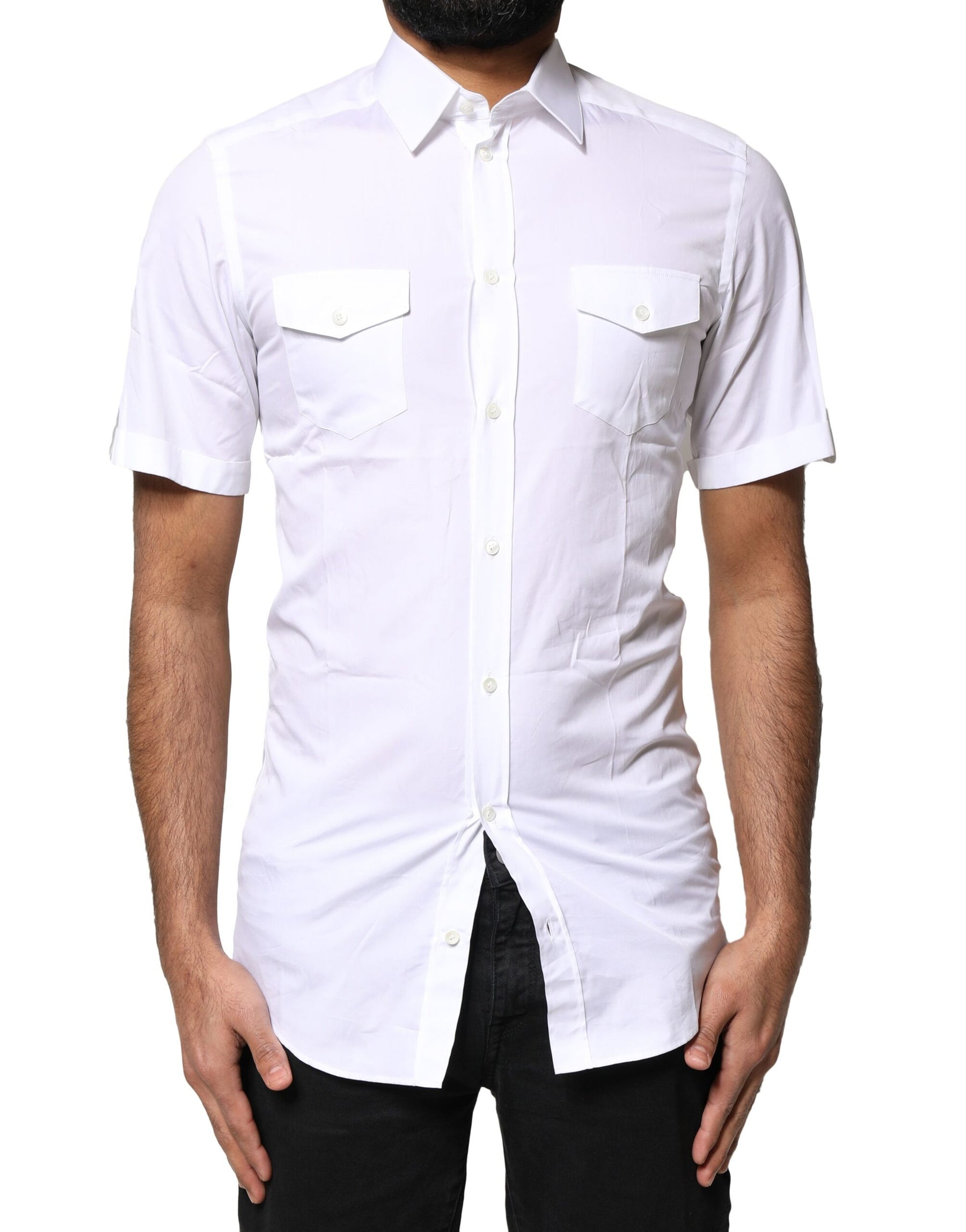 Dolce & Gabbana White GOLD Button Down Casual Men Polo Shirt | Regal Royce