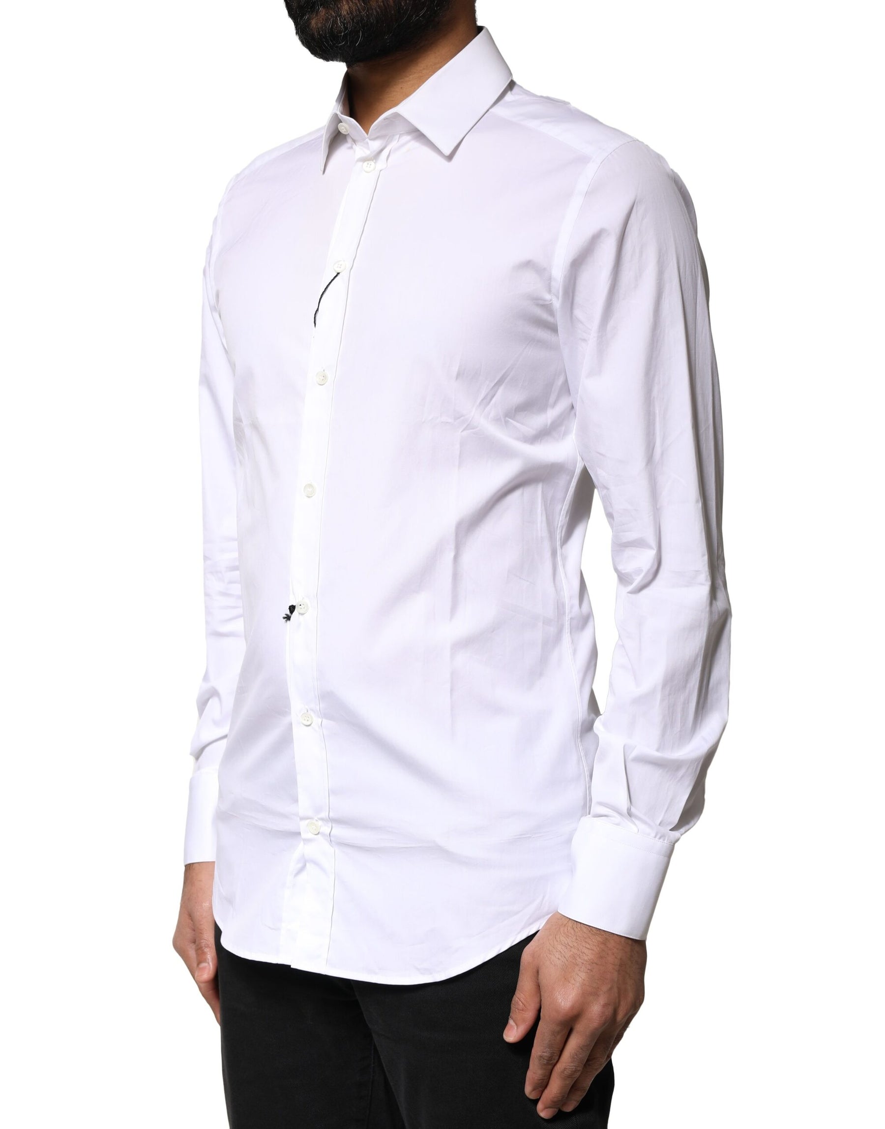 Dolce & Gabbana White GOLD Cotton Long Sleeves Men Dress Shirt | Regal Royce