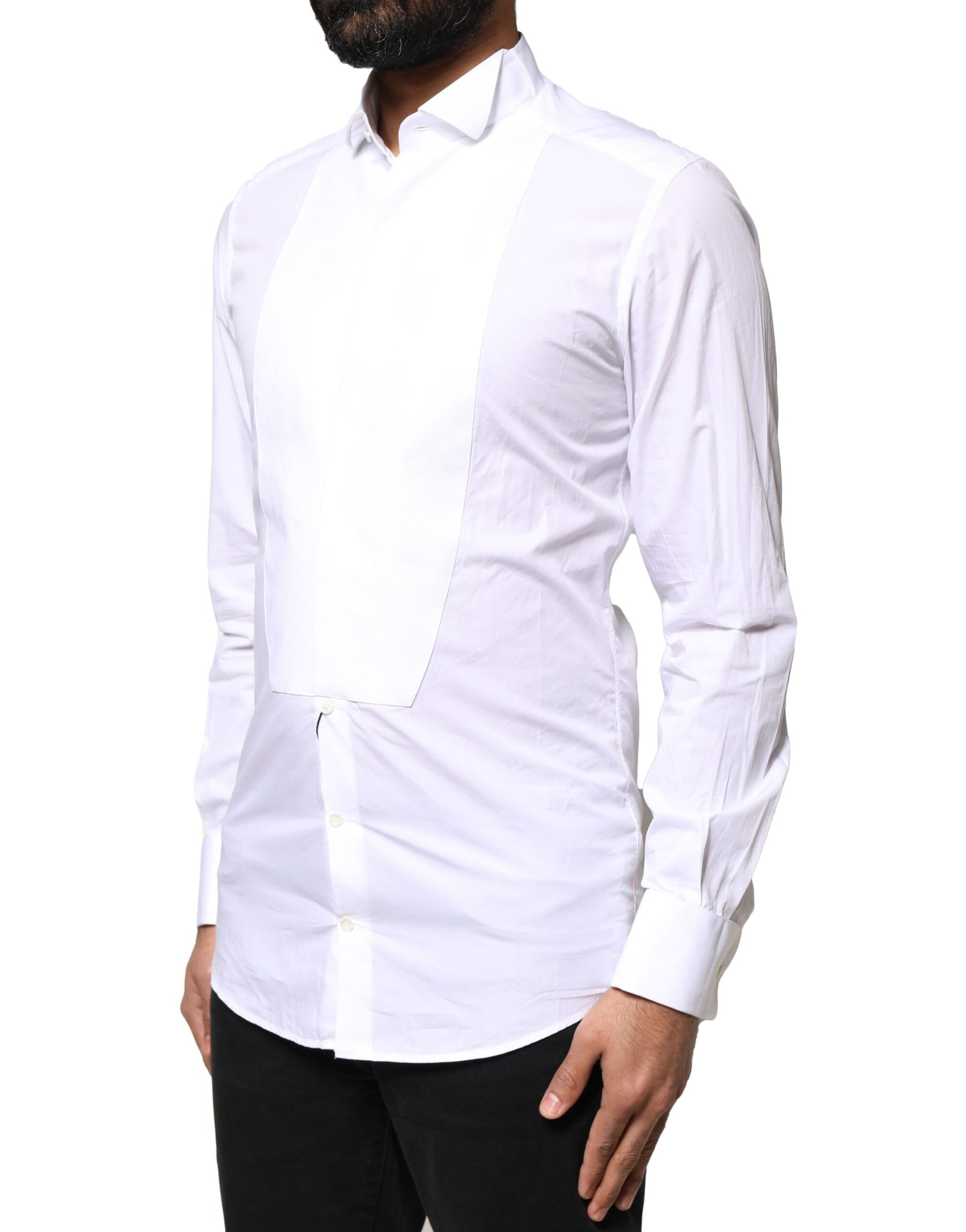 Dolce & Gabbana White GOLD CottonPoplin Bib Formal Dress Shirt | Regal Royce