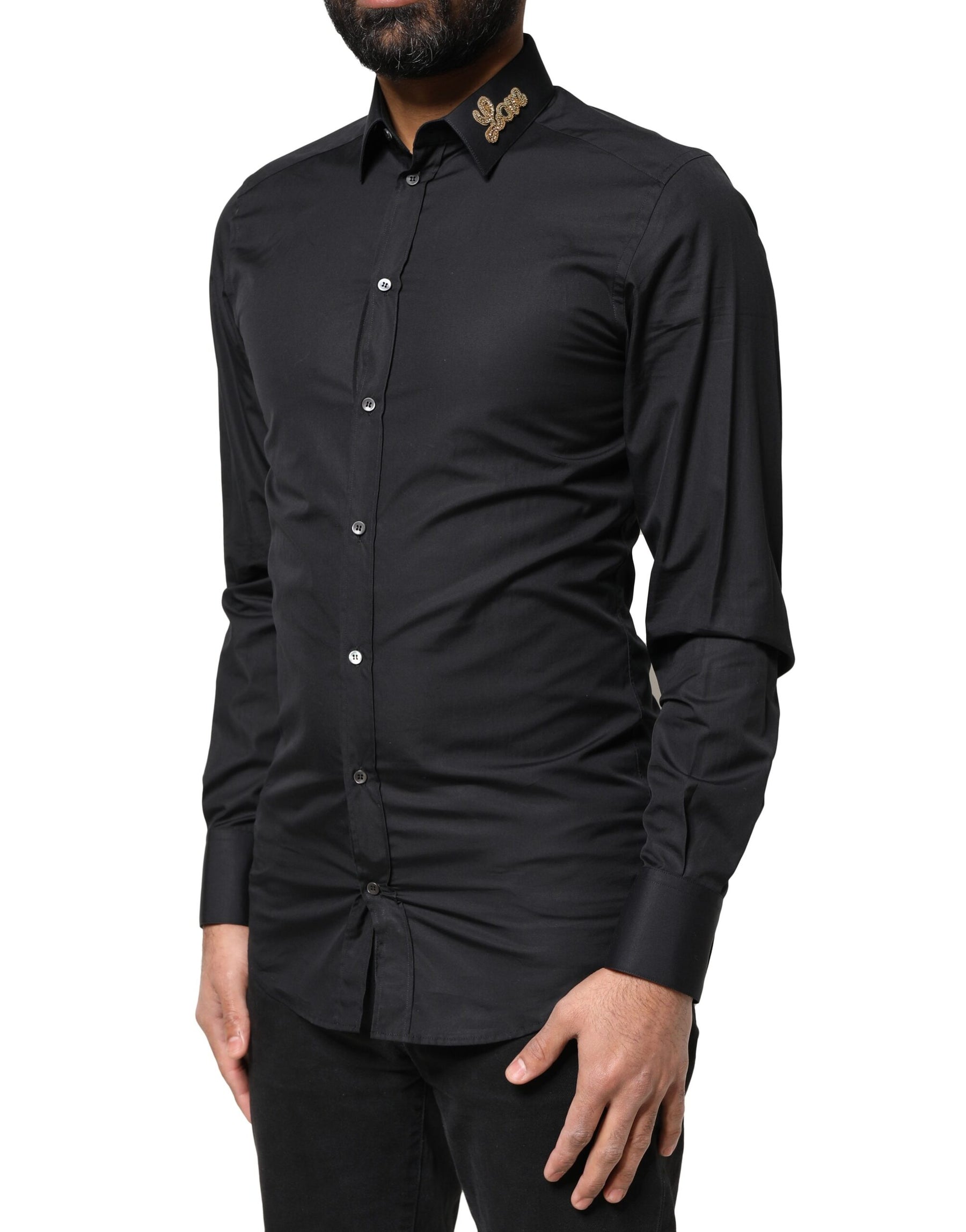 Dolce & Gabbana Black Love Embroidery GOLD Formal Dress Shirt | Regal Royce