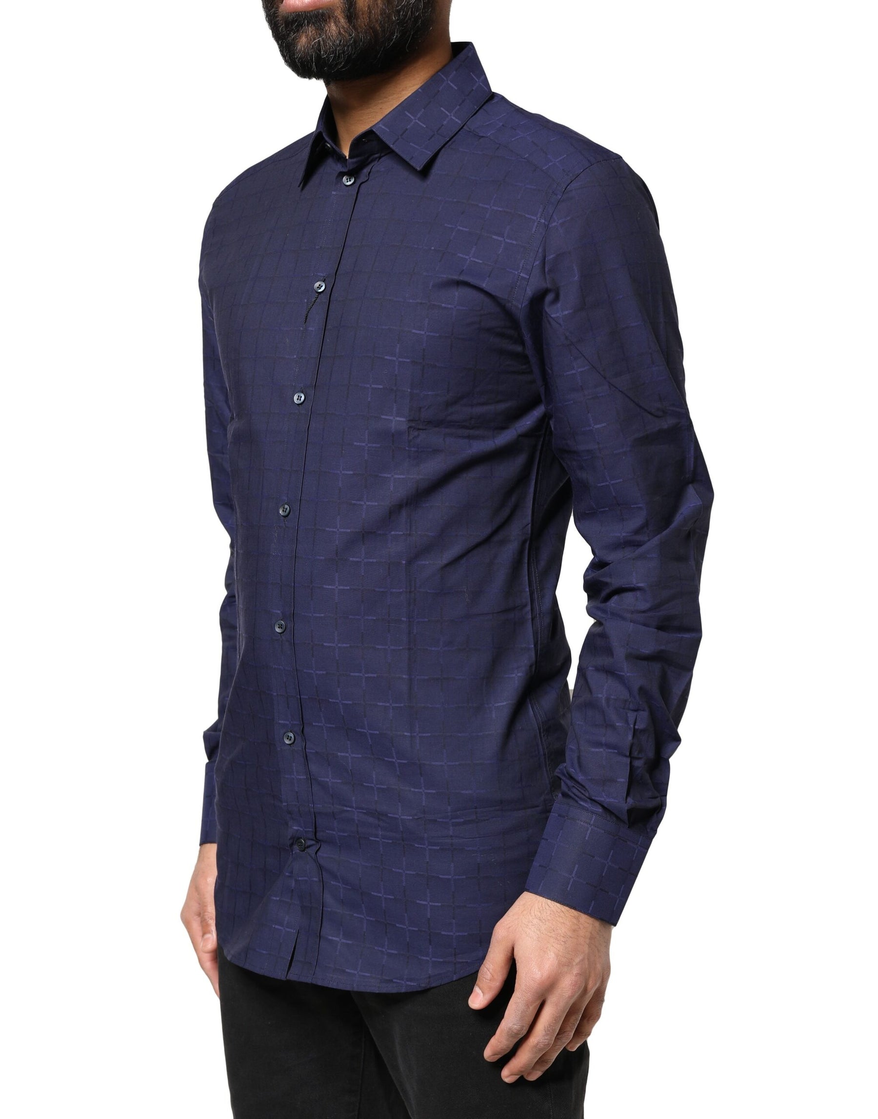 Dolce & Gabbana Blue Check Tartan GOLD Formal Dress Shirt | Regal Royce