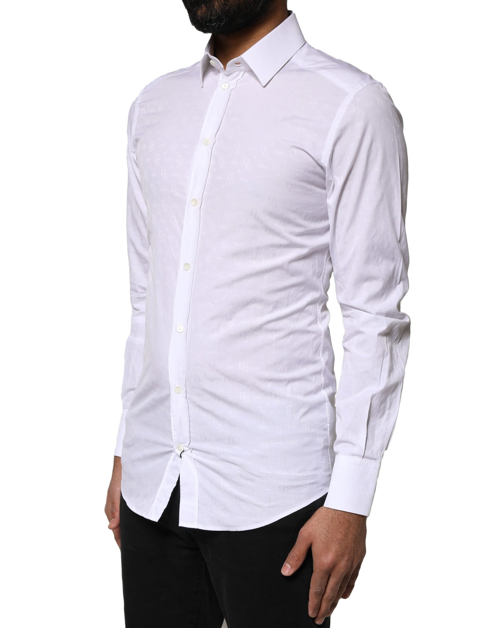 Dolce & Gabbana White GOLD Cotton Long Sleeves Dress Shirt