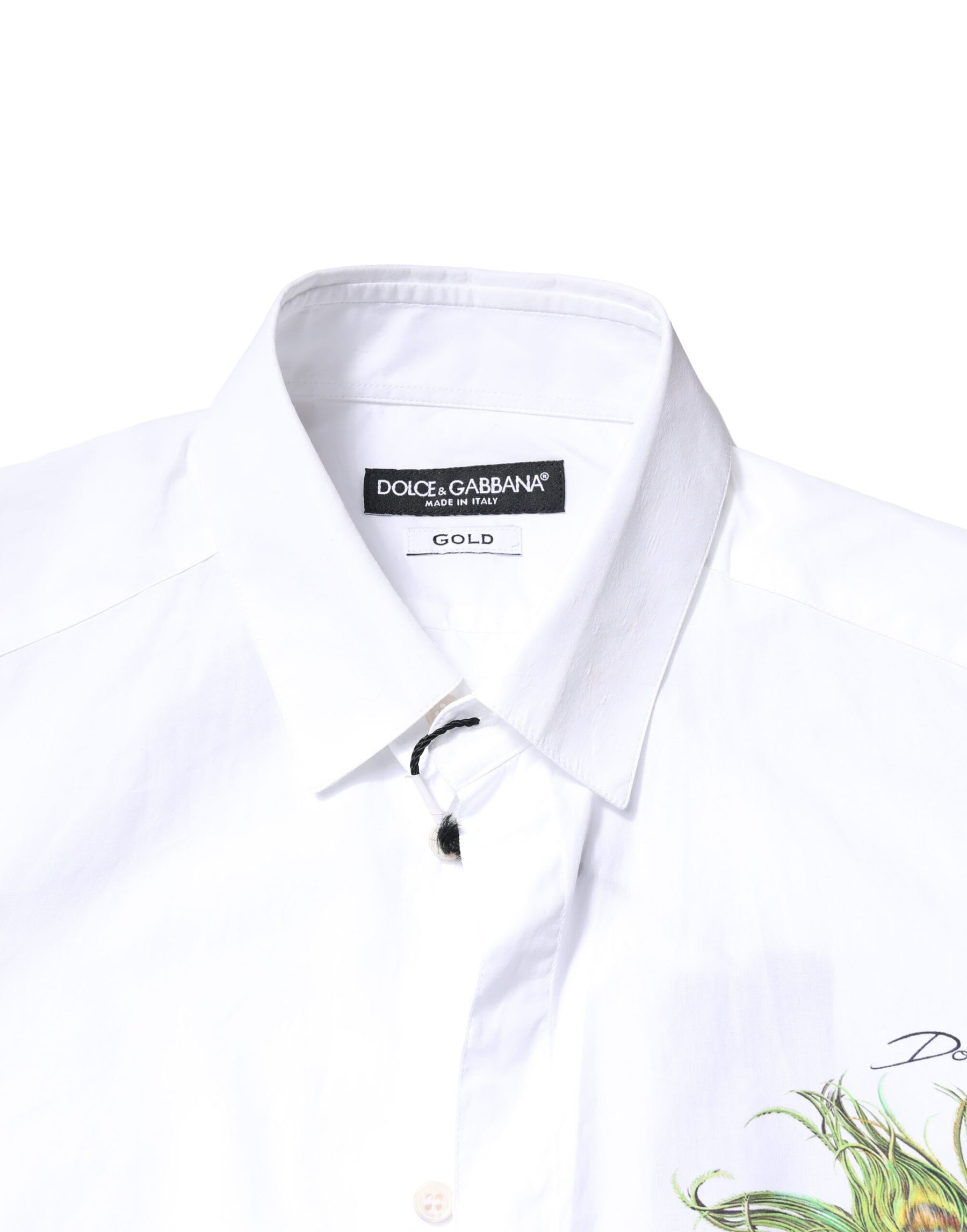 Dolce & Gabbana White Cotton Peacock Feather GOLD Formal Shirt | Regal Royce
