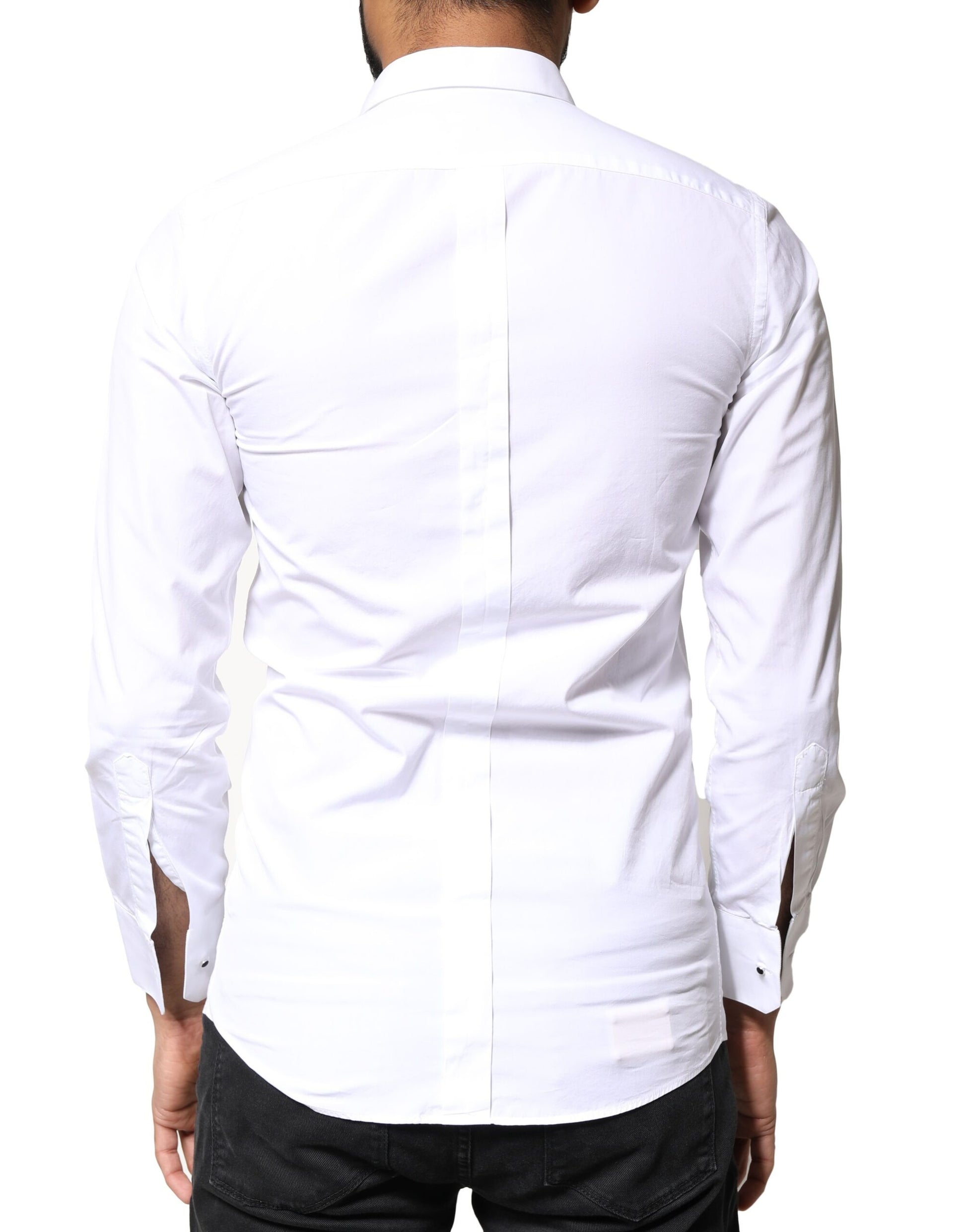 Dolce & Gabbana White GOLD Cotton Poplin Bib Men Dress Shirt