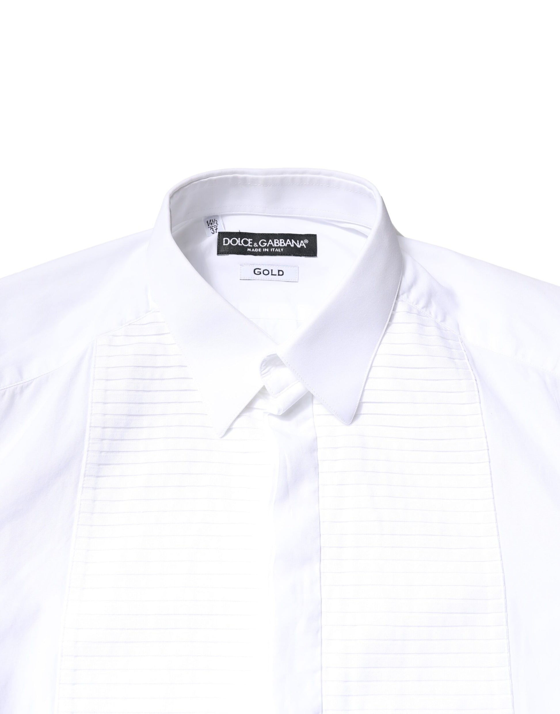Dolce & Gabbana White GOLD Cotton Poplin Bib Men Dress Shirt