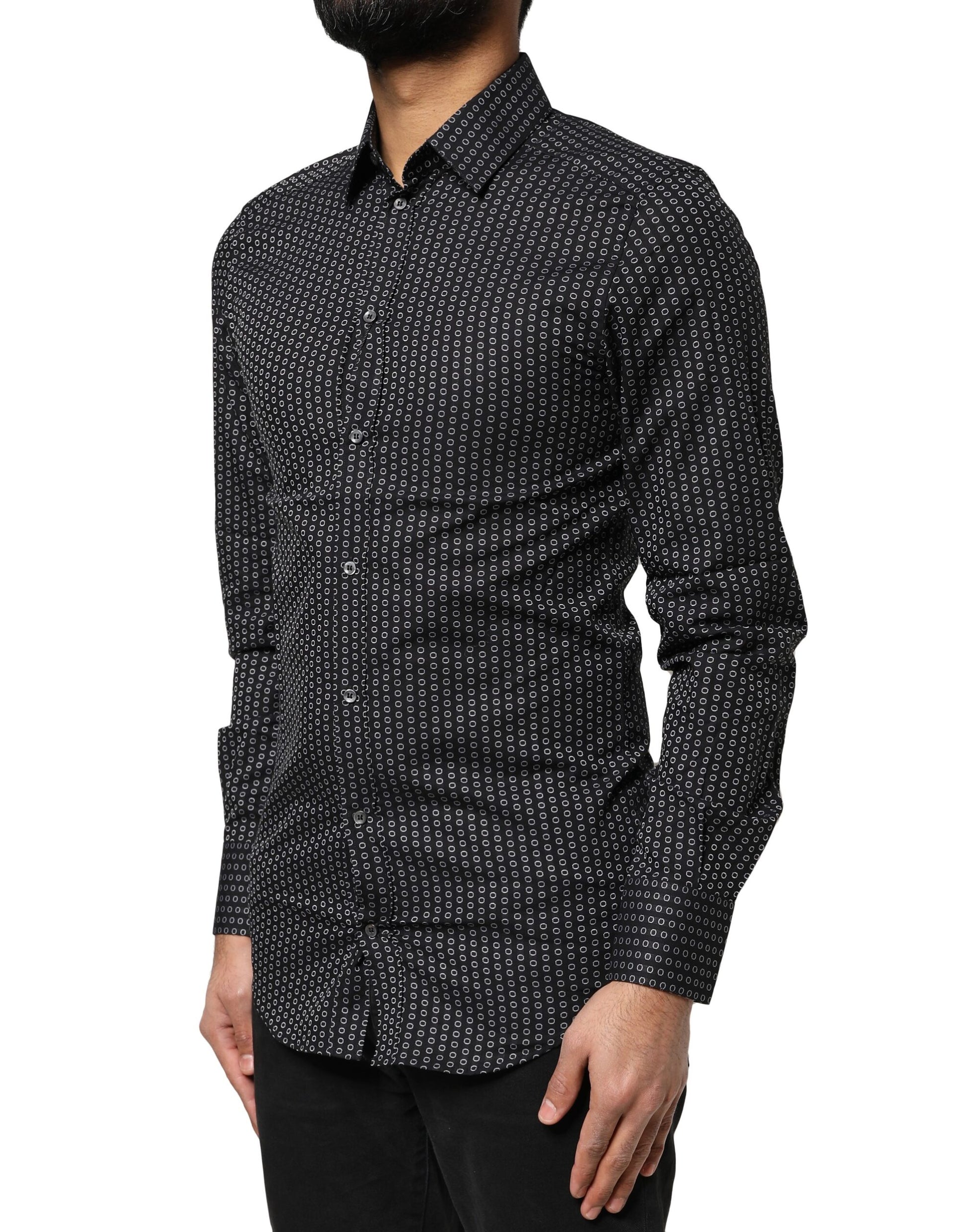 Dolce & Gabbana Black GOLD Patterned Cotton Men Dress Shirt