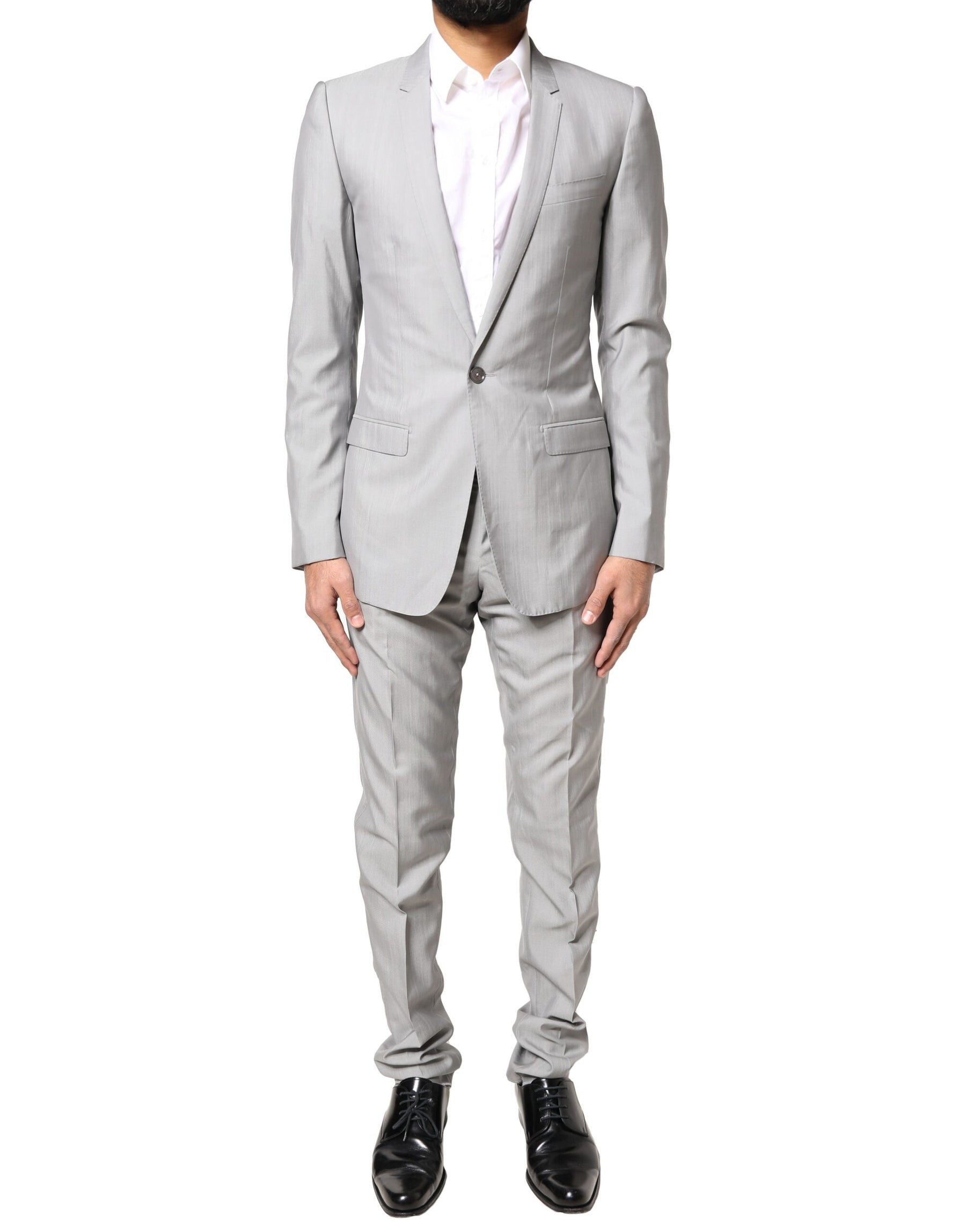 Dolce & Gabbana Light Gray Wool GOLD 2 Piece Formal Suit | Regal Royce