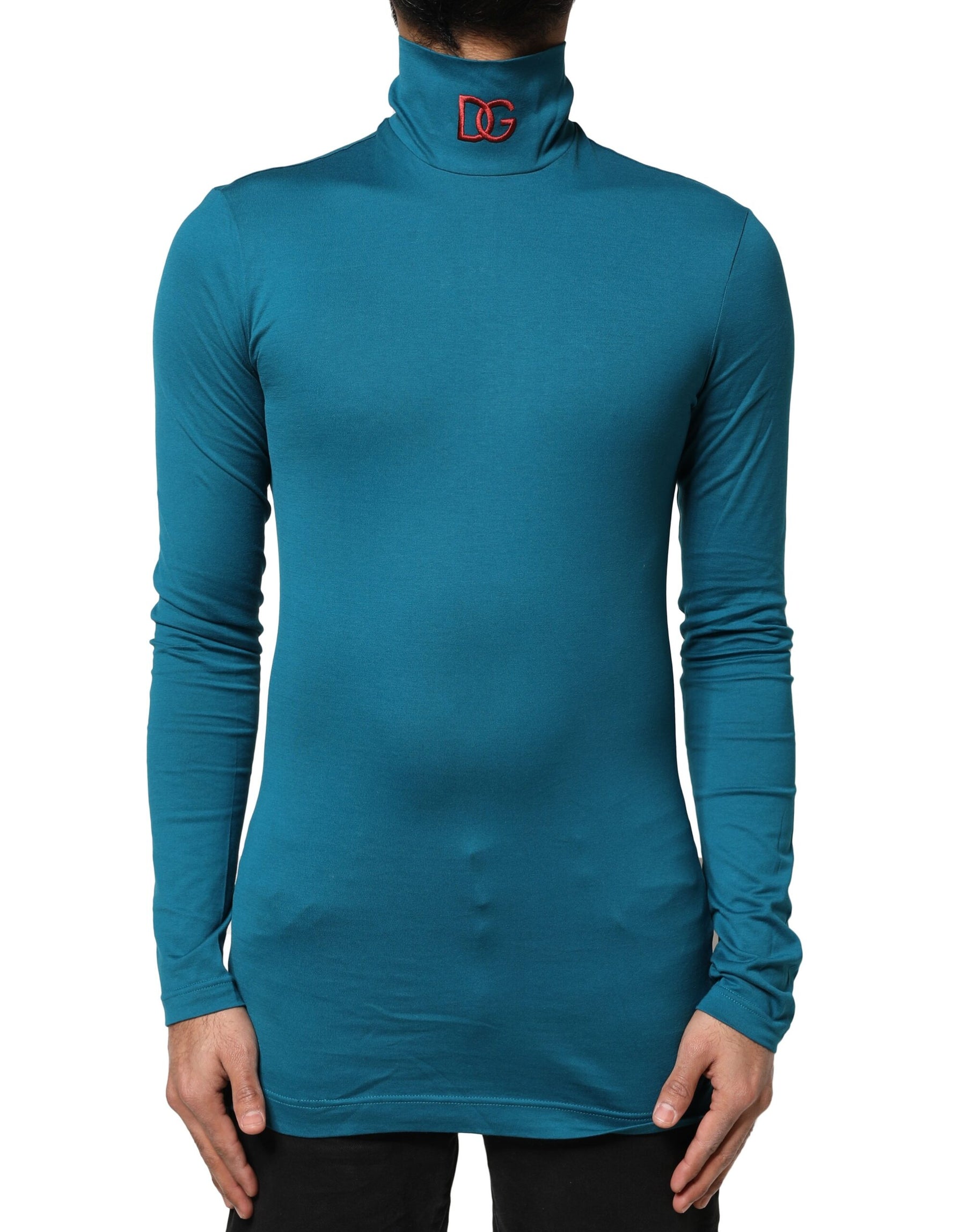 Dolce & Gabbana Blue Cotton Turtleneck Long Sleeves Sweater | Regal Royce