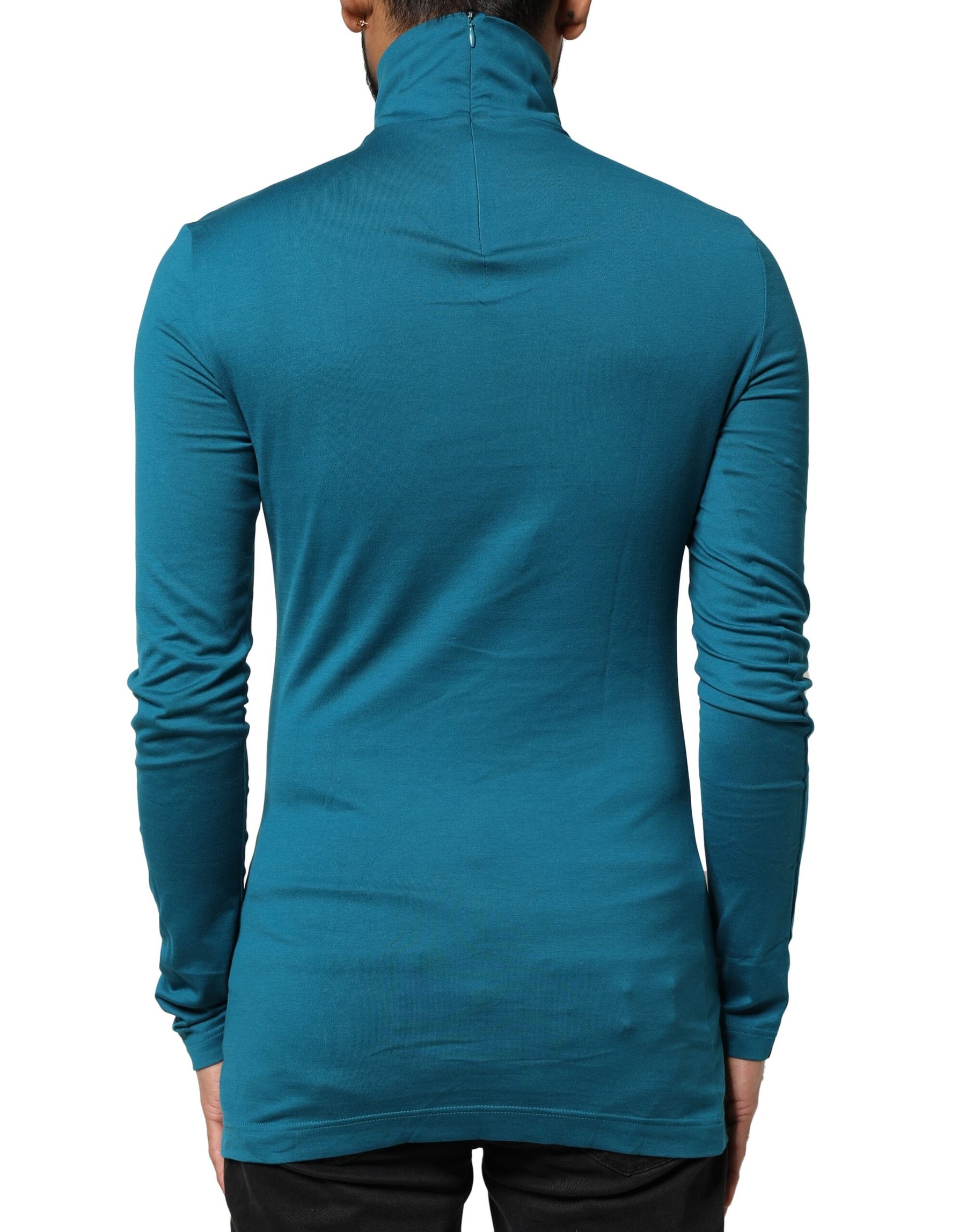 Dolce & Gabbana Blue Cotton Turtleneck Long Sleeves Sweater | Regal Royce