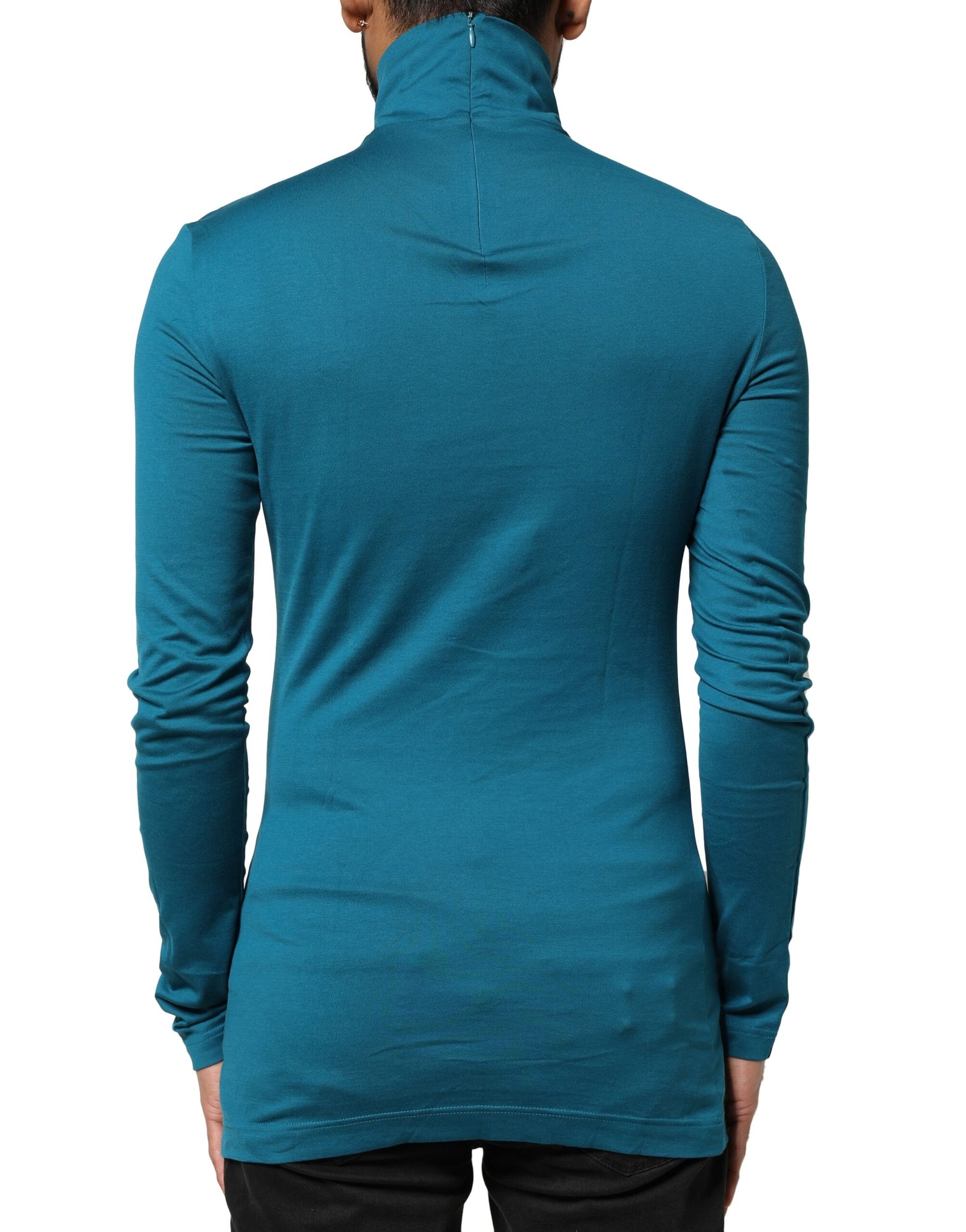 Dolce & Gabbana Blue Cotton Turtleneck Long Sleeves Sweater