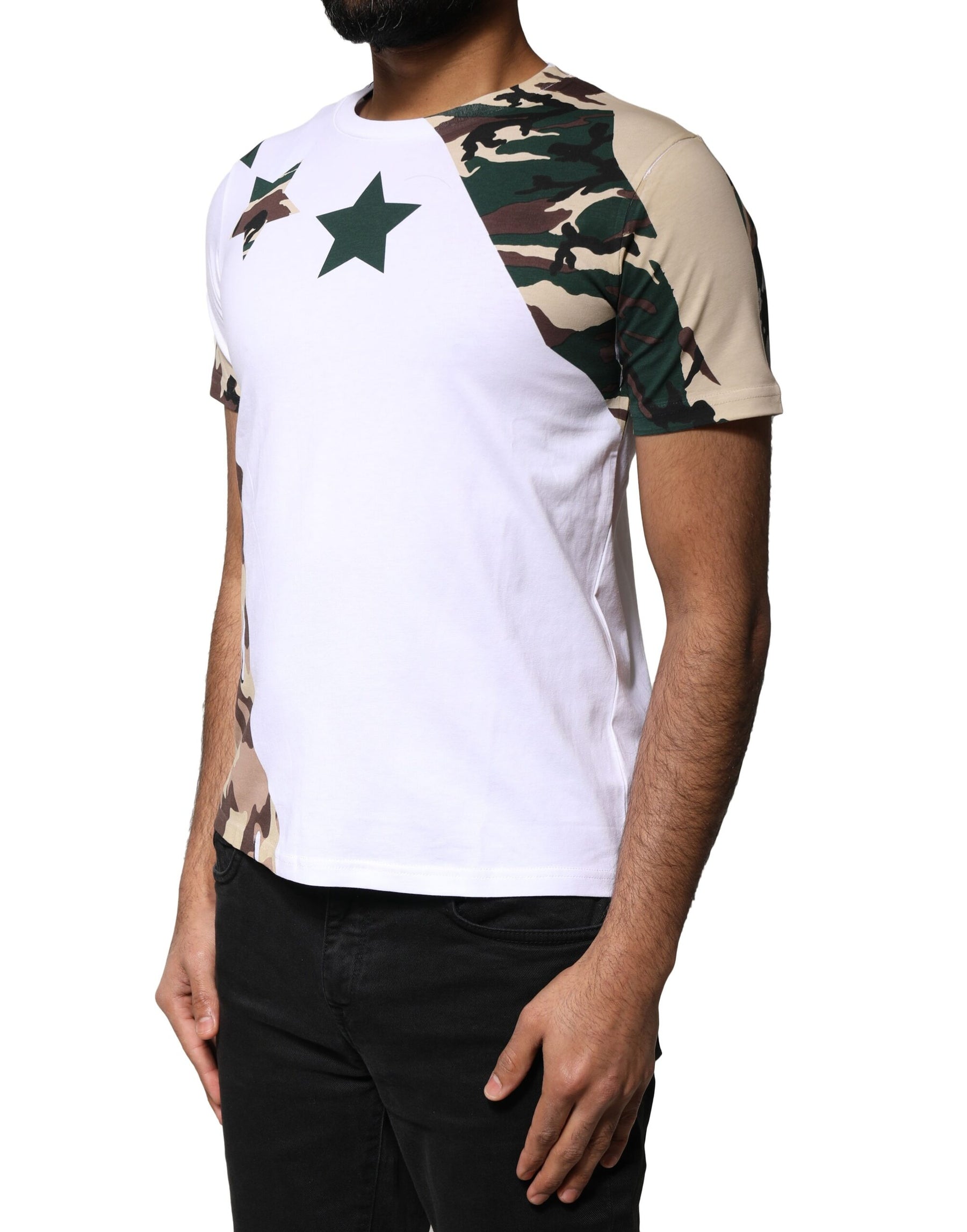 Dolce & Gabbana White Camouflage Stars Crew Neck T-shirt | Regal Royce