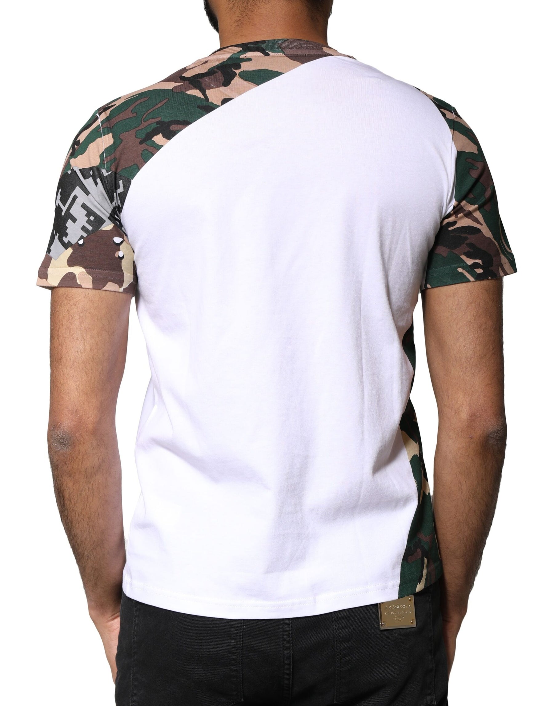Dolce & Gabbana White Camouflage Stars Crew Neck T-shirt | Regal Royce