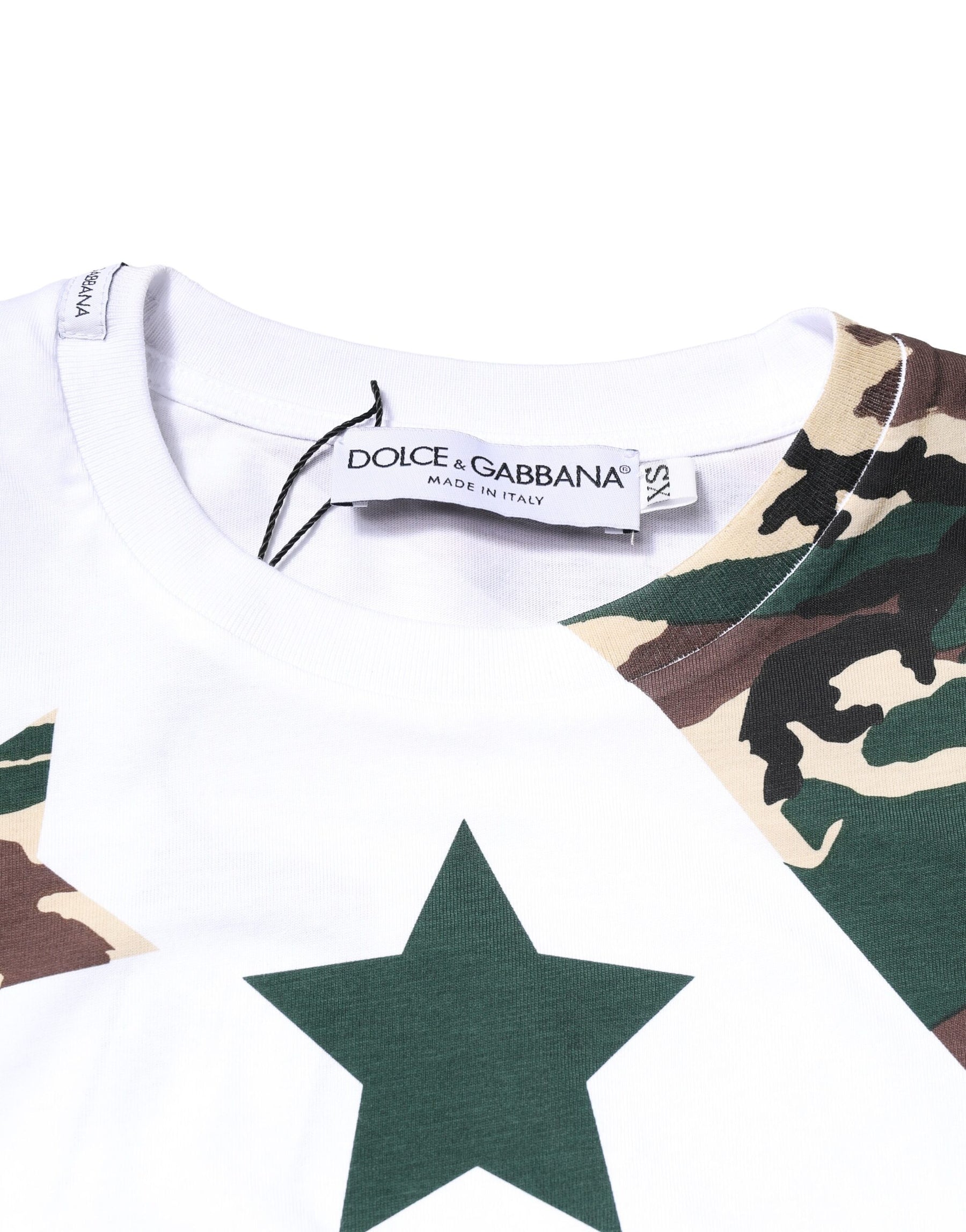Dolce & Gabbana White Camouflage Stars Crew Neck T-shirt | Regal Royce
