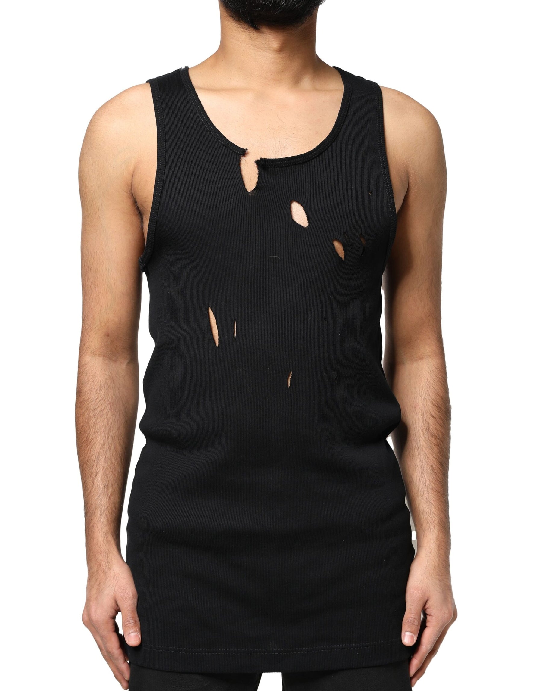 Dolce & Gabbana Black Cotton Rip Style Sleeveless Men Tank T-shirt | Regal Royce