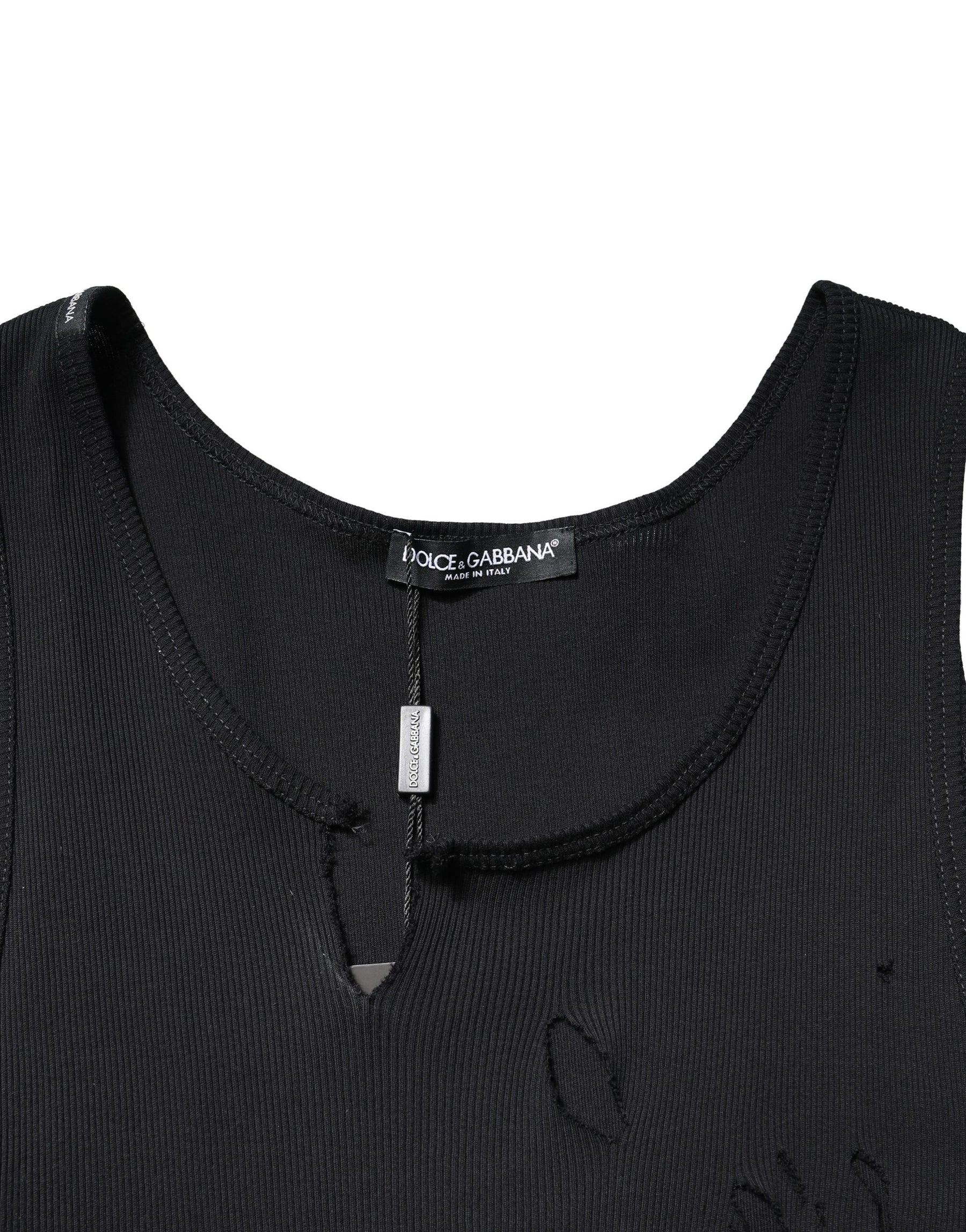 Dolce & Gabbana Black Cotton Rip Style Sleeveless Men Tank T-shirt | Regal Royce